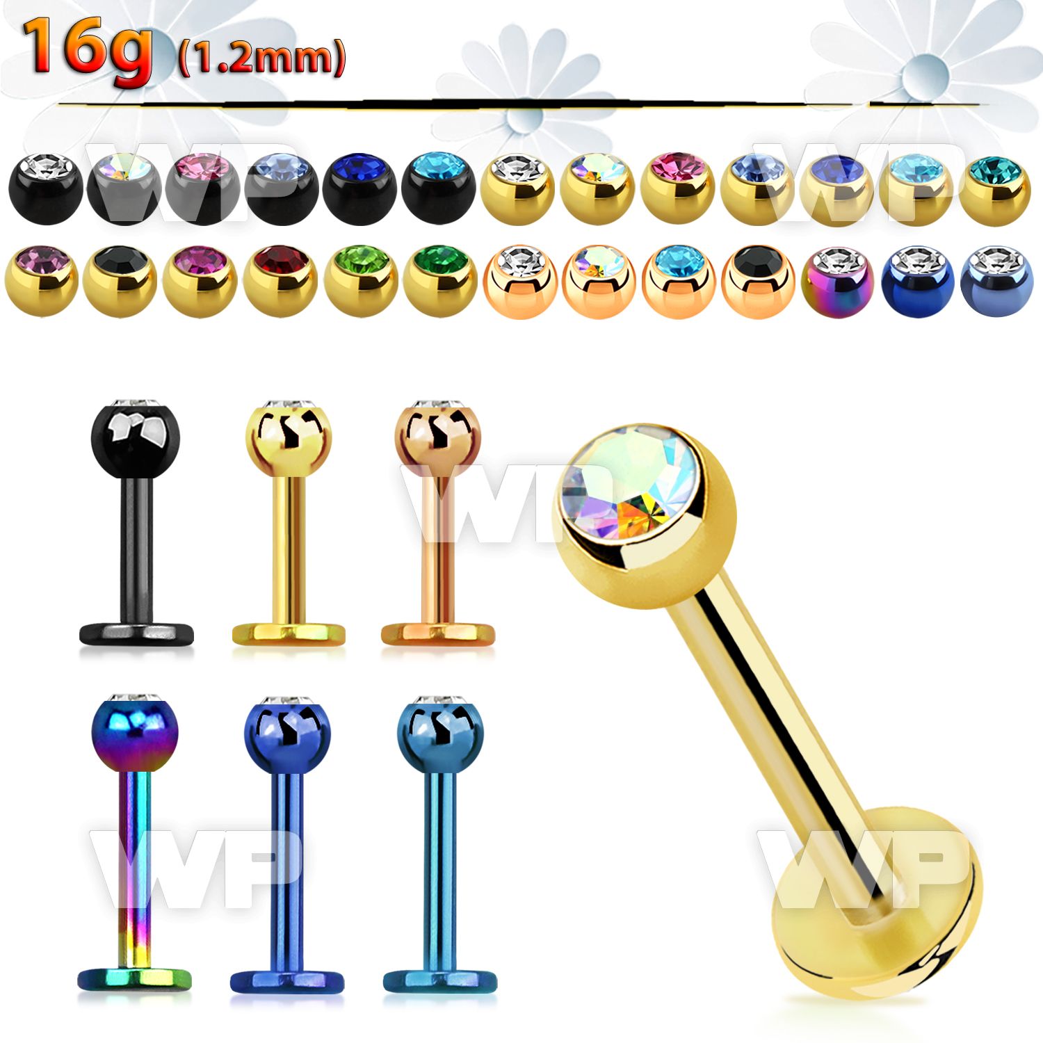 b4r6z ion plated 316 steel labret 1 2mm 3mm press fit jewel lower lip piercing