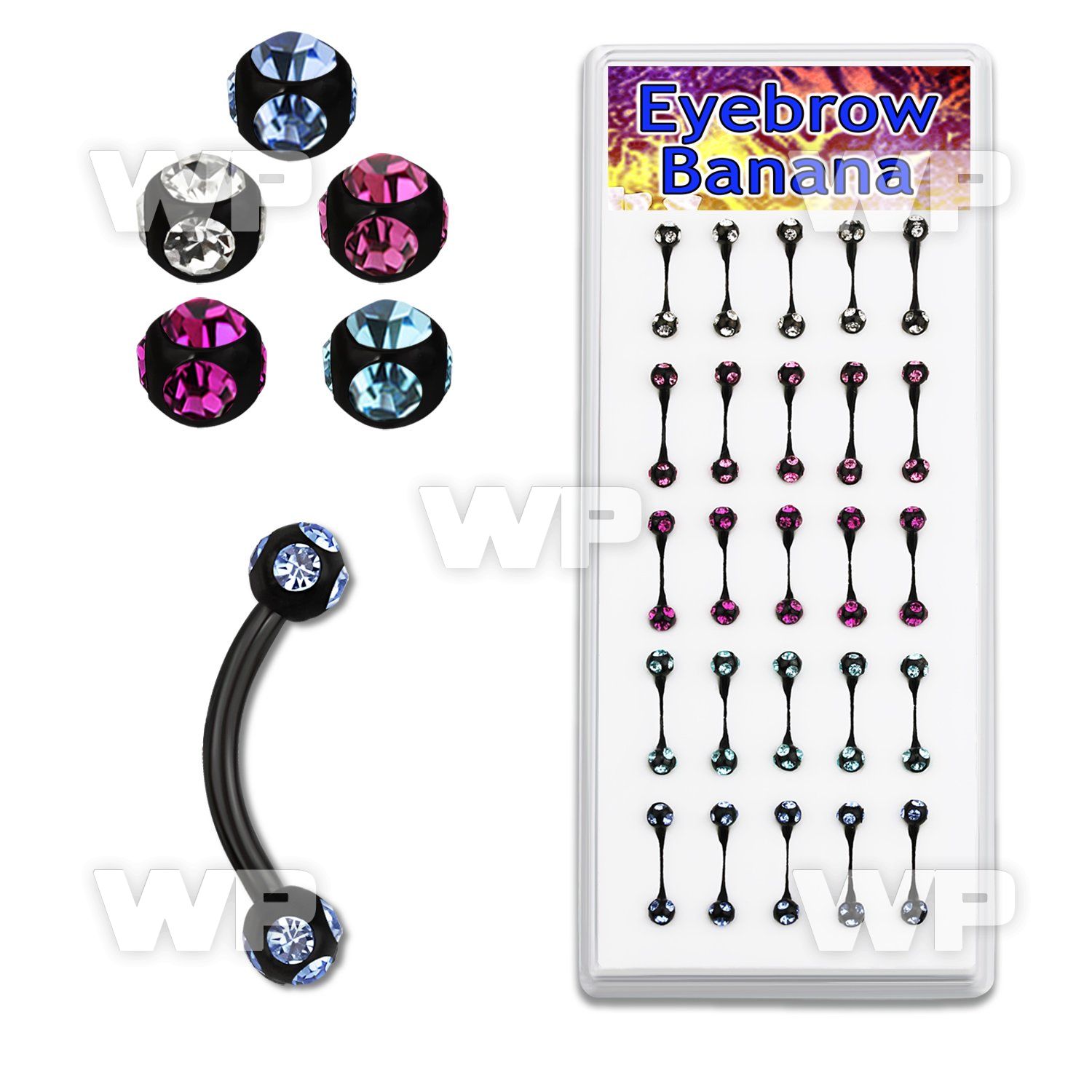 b4u26z box w of black ion plated micro bananas 1 2mm 3mm multi eyebrow piercing