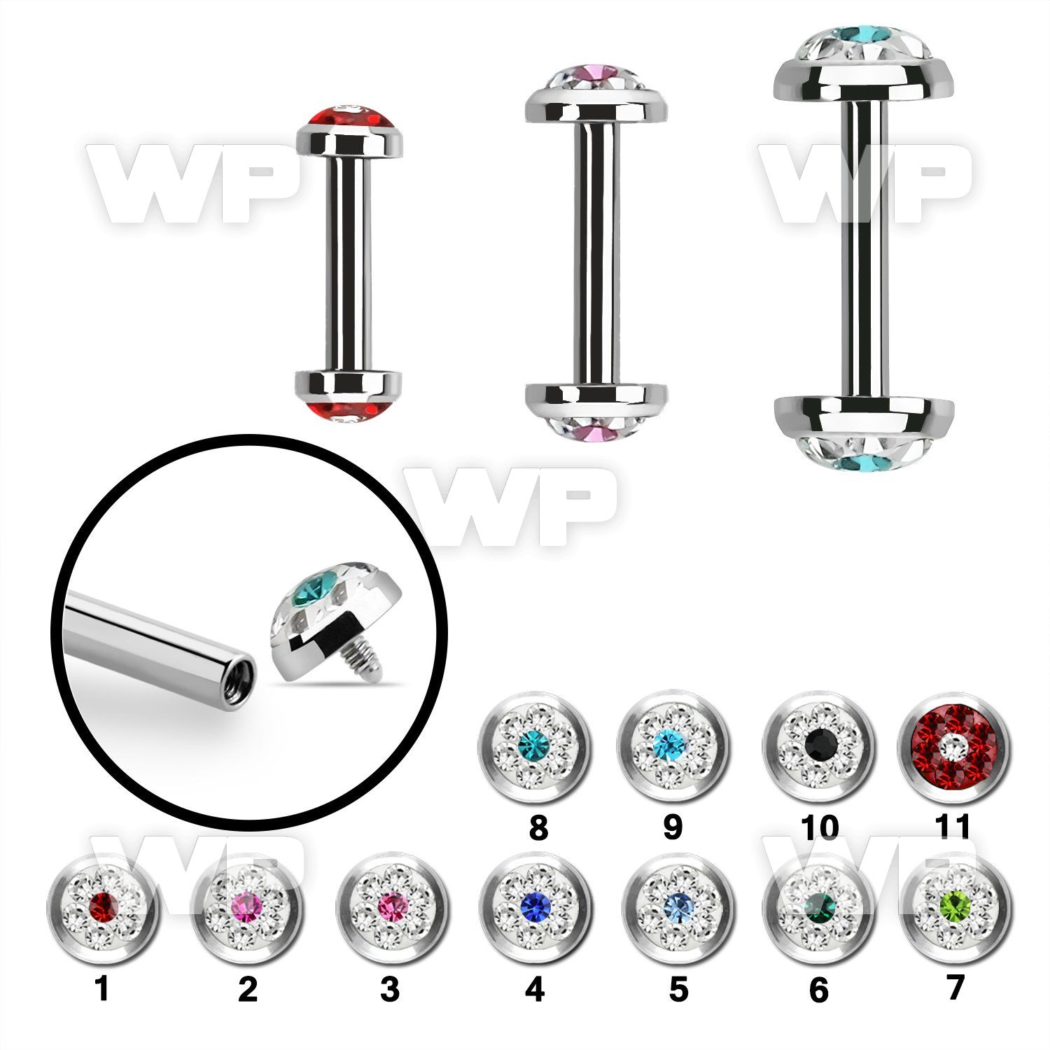 bbefrbin internally threaded steel barbel flat multi crystal dot