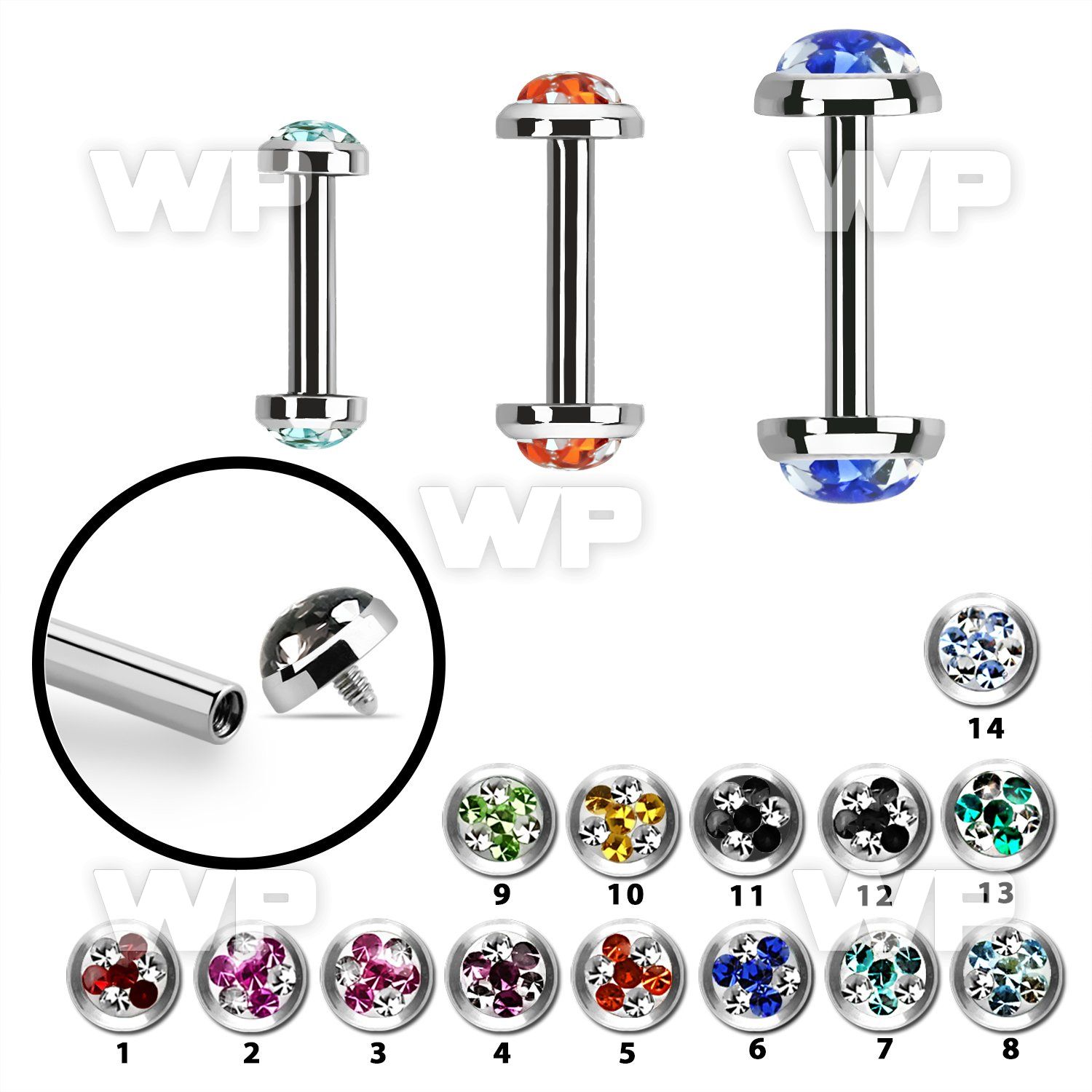 bbefrdin internally threaded steel barbel multi crystal tri star