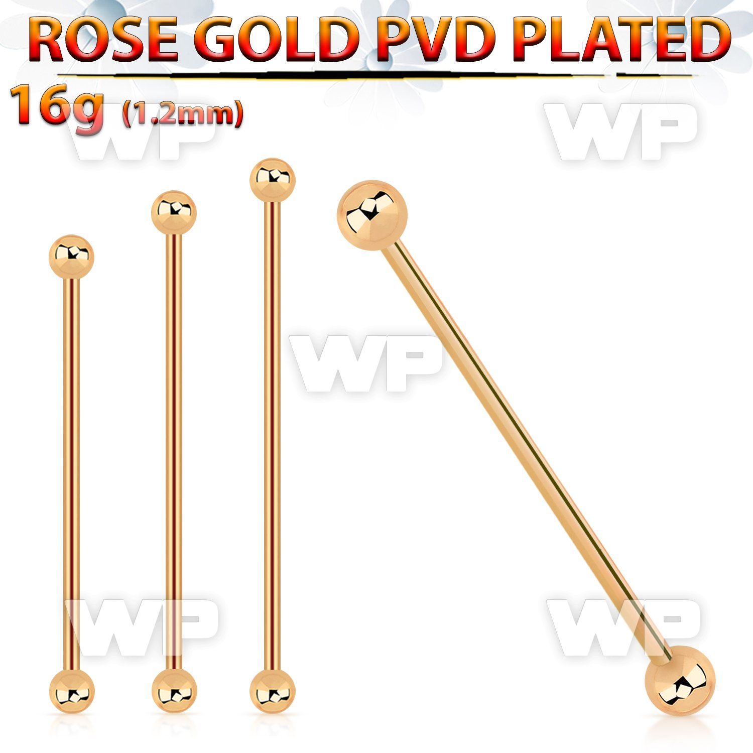 bbeittb rose gold steel industrial barbell w 2 4mm balls