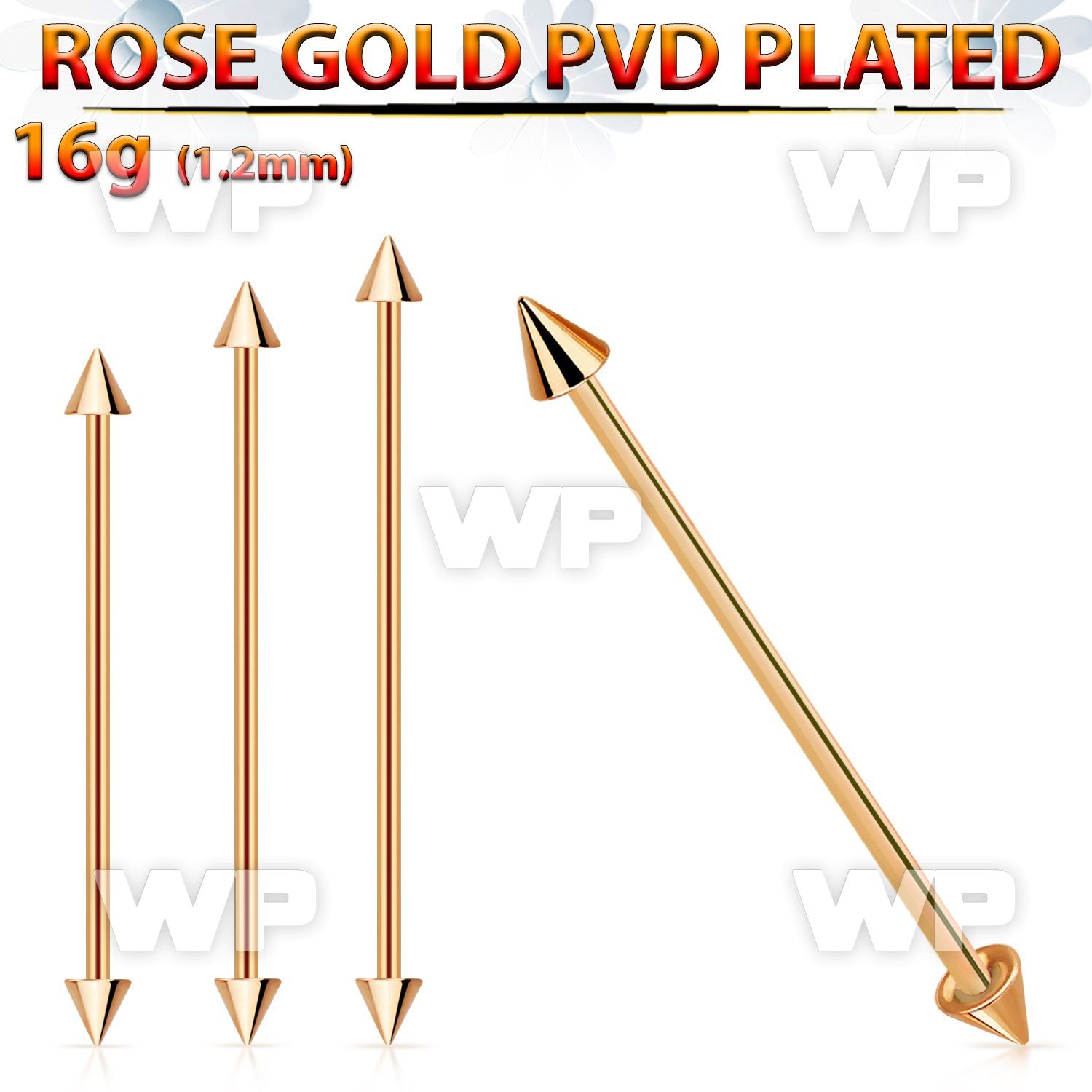 bbeittcn rose gold steel industrial barbell w 2 4mm cones