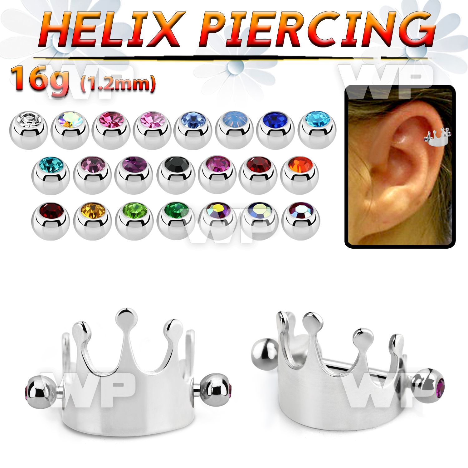 bber67 316l steel cartilage piercing crown w two 3mm jewel ball