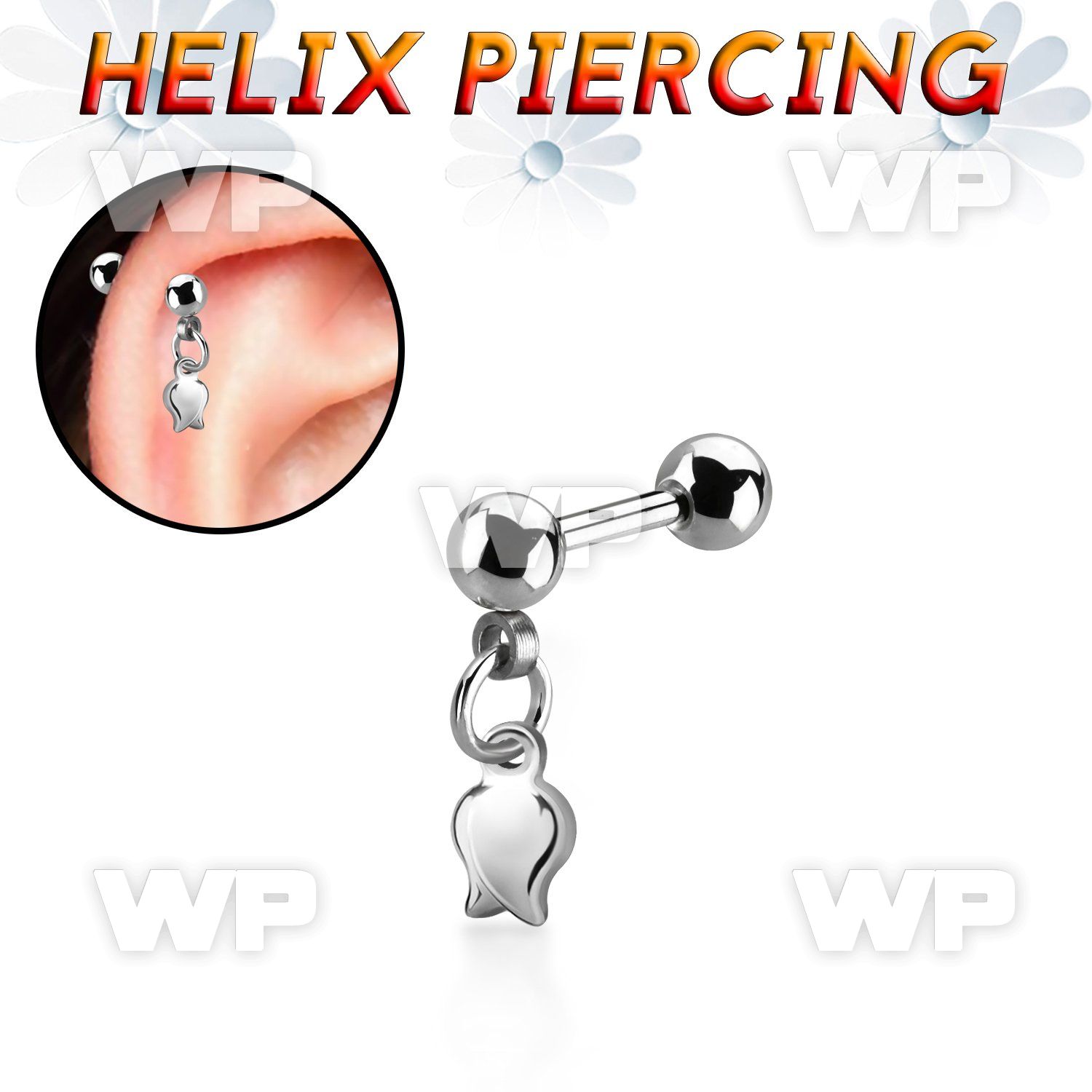 bber82 316l steel helix barbell, 16g w 4mm ball tulip 