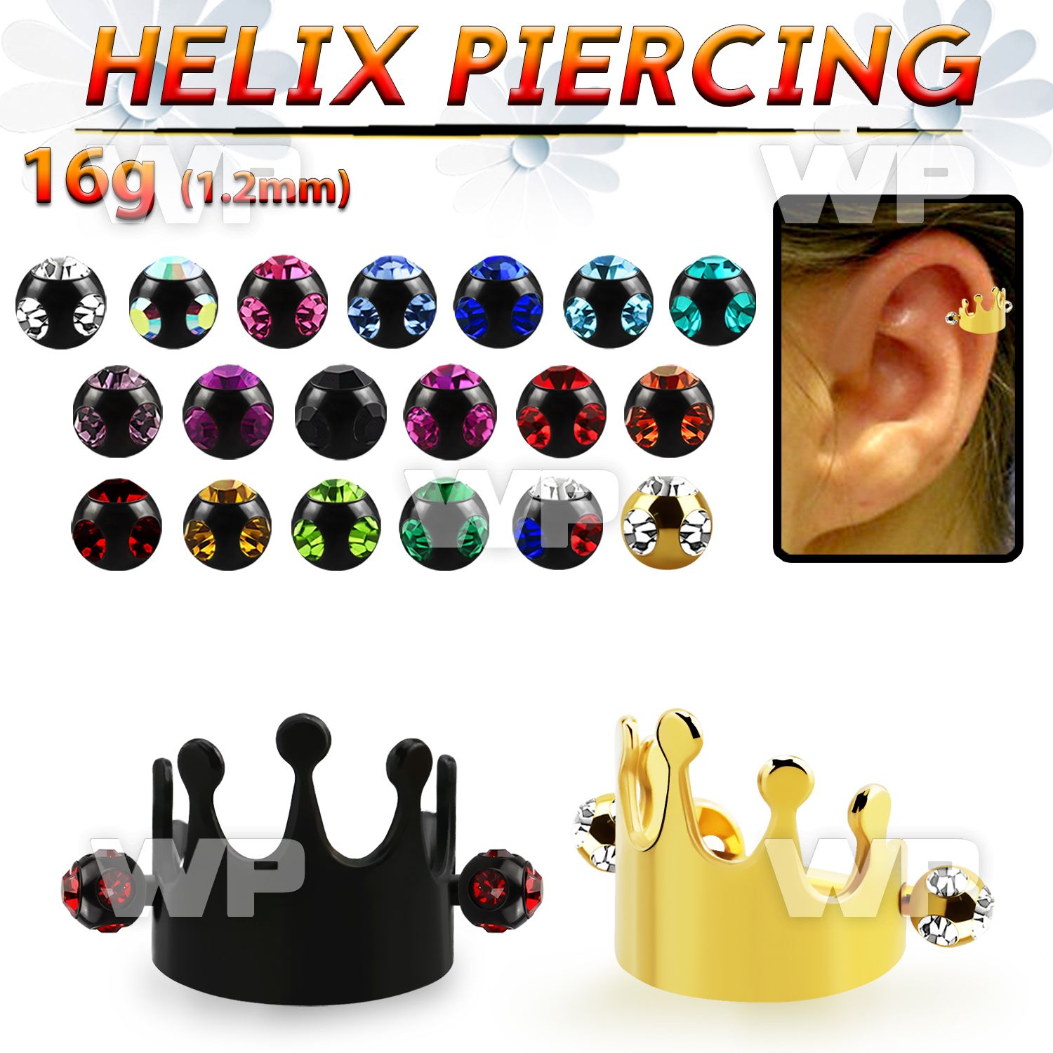 bbert68 anodized cartilage piercing crown w 3mm multi jewel ball