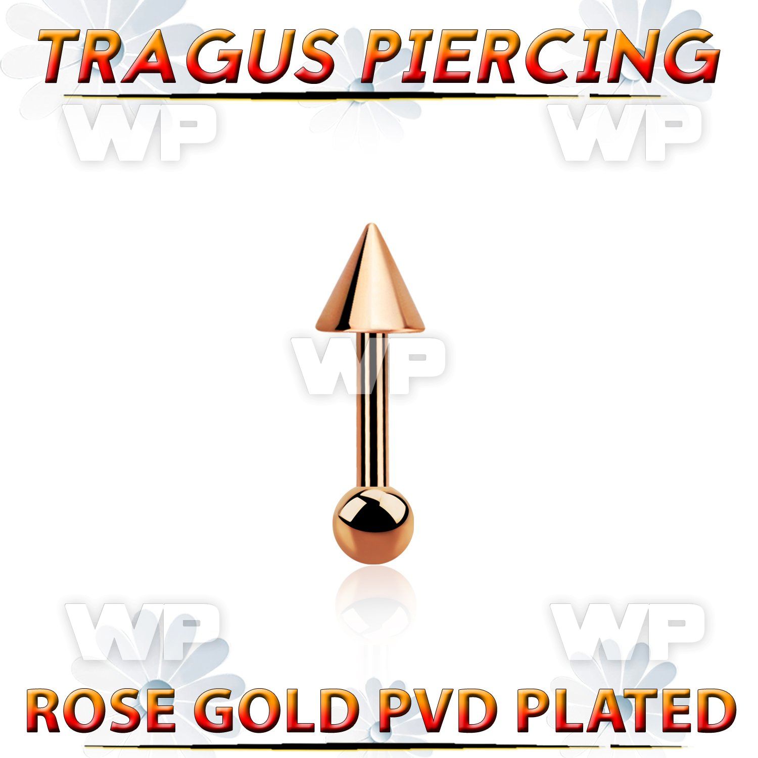 bbertt36 rose gold steel tragus barbell with top 4mm cone