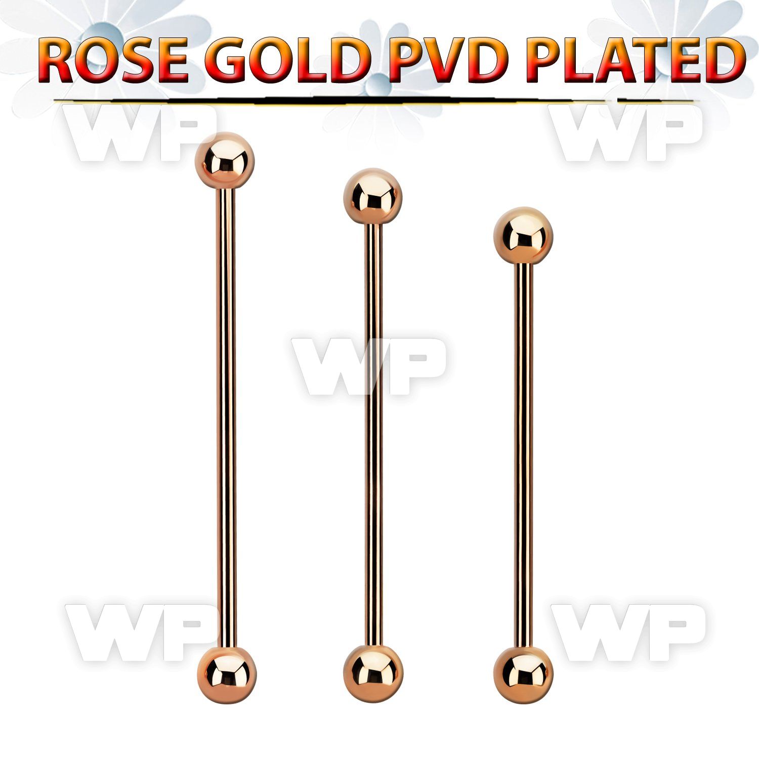 bbittb rose gold 316l steel industrial barbell, w two 5mm balls