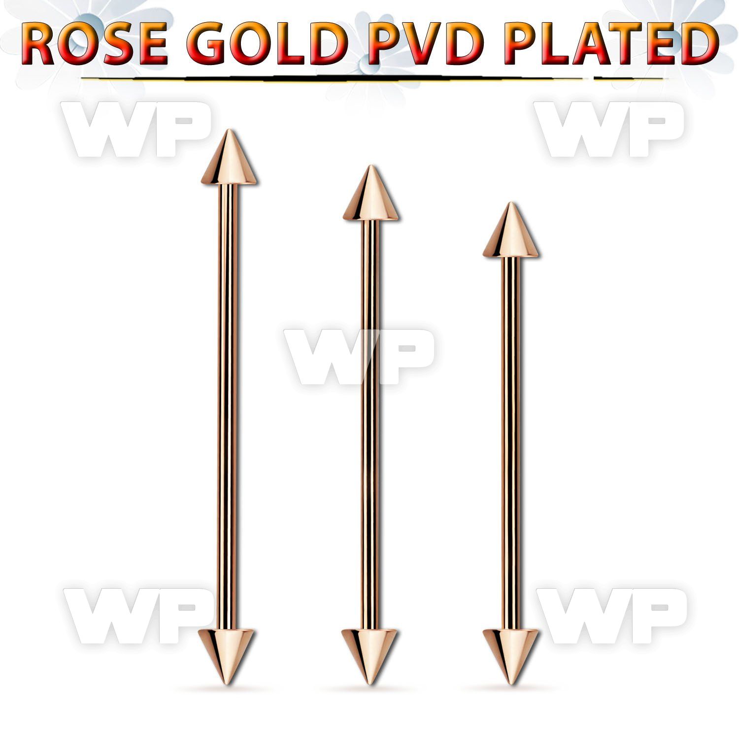 bbittcn rose gold 316l steel industrial barbell, w two 5mm cone