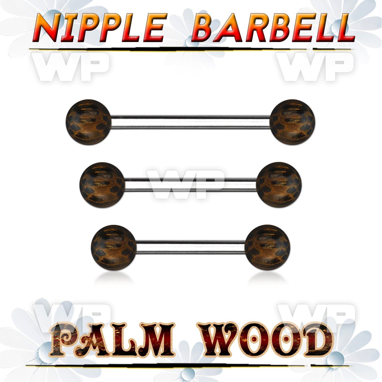 bbnppl5 organic nipple barbell w two 5mm palm wood balls