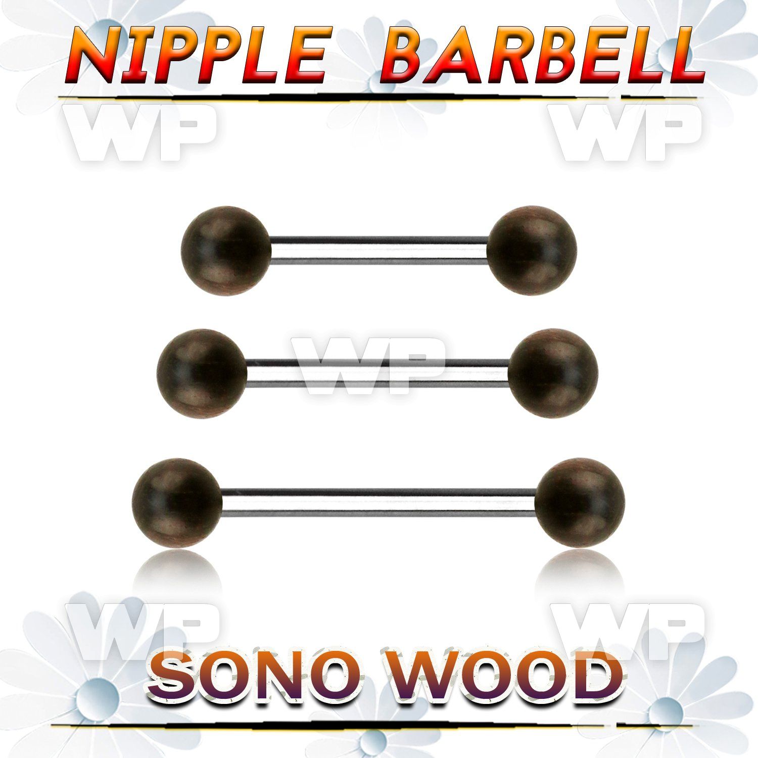 bbnpsn5 organic nipple barbell w two 5mm sono wood balls