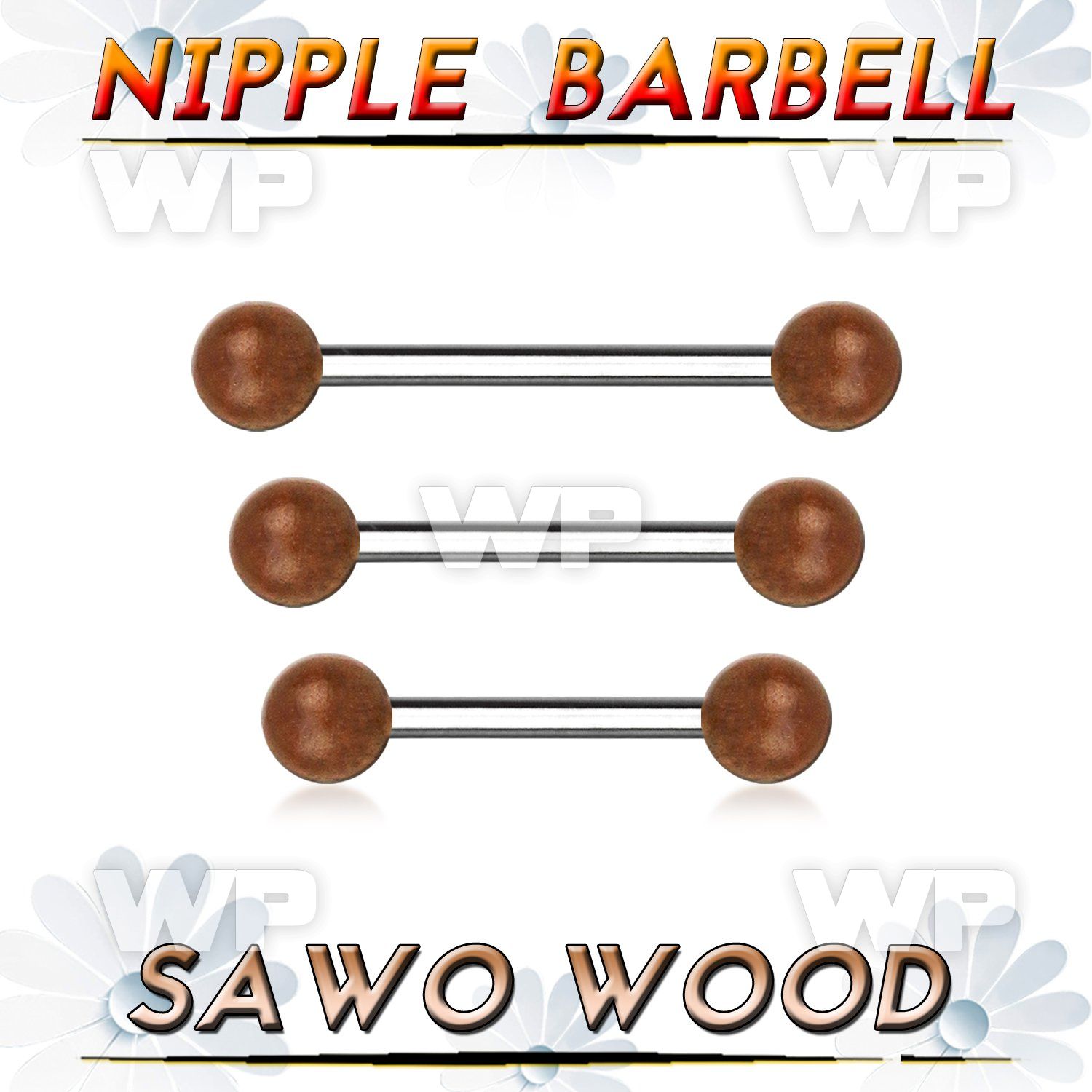 bbnpsw5 organic nipple barbell w two 5mm sawo wood balls
