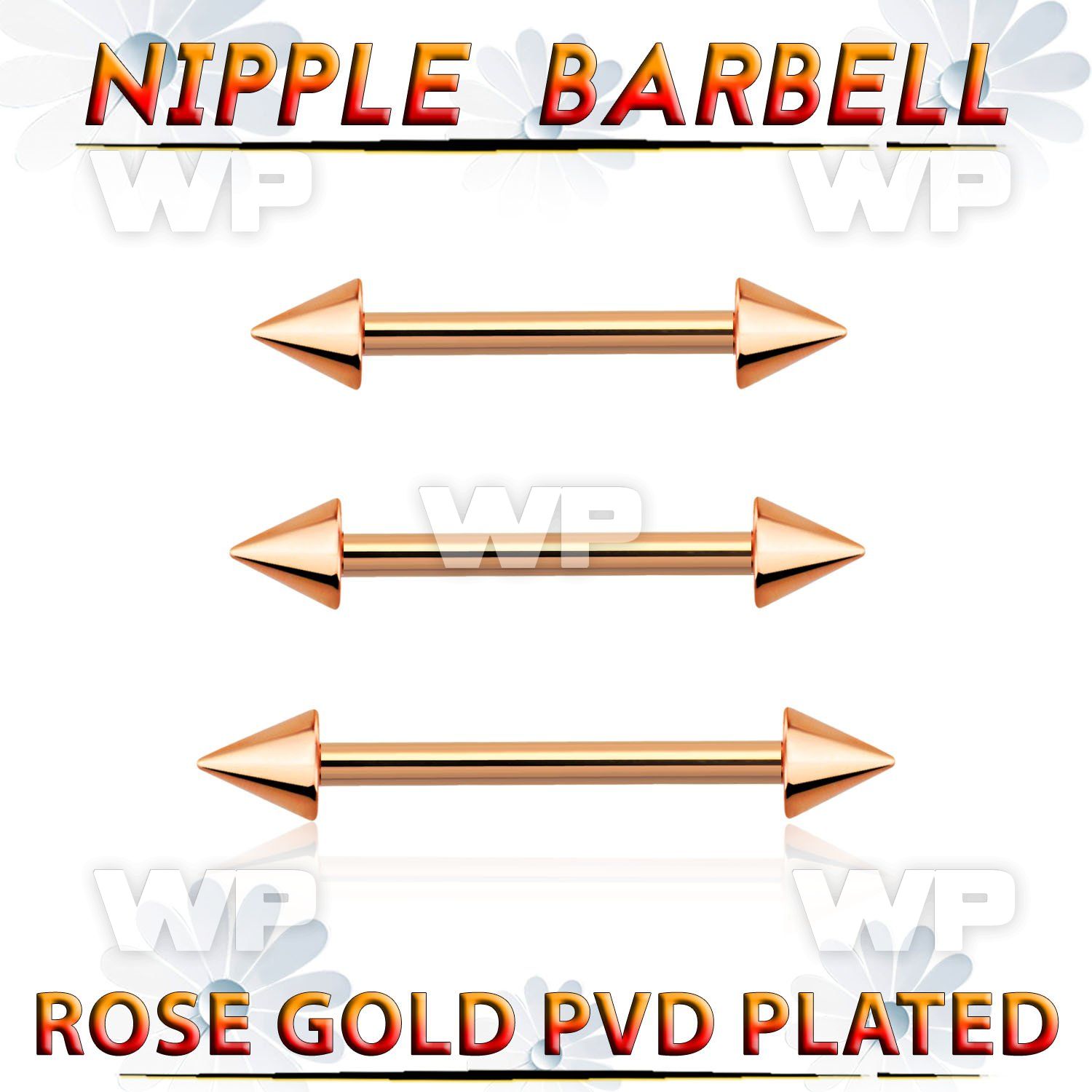 bbnpttcn rose gold steel nipple barbell w 2 4mm cones
