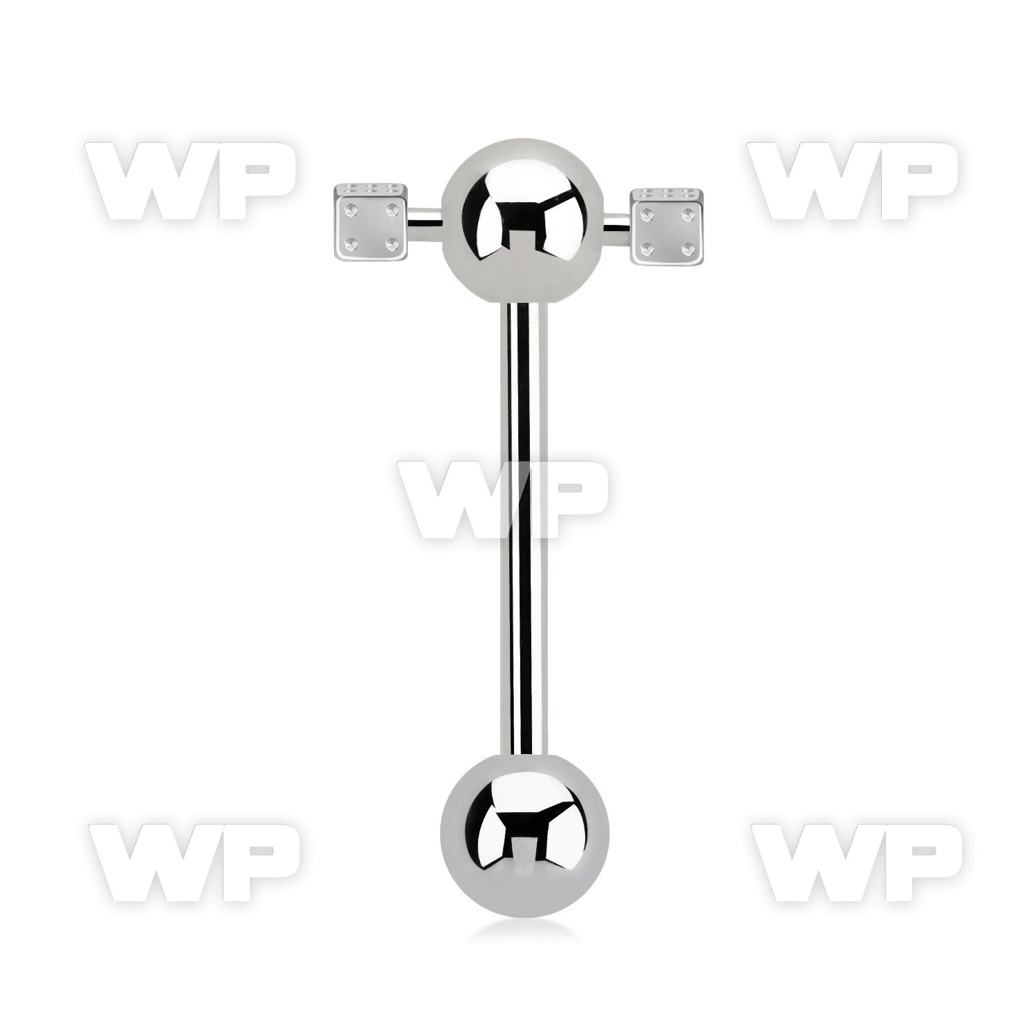 bbspndi steel spinner tongue barbell w two 3mm dices.