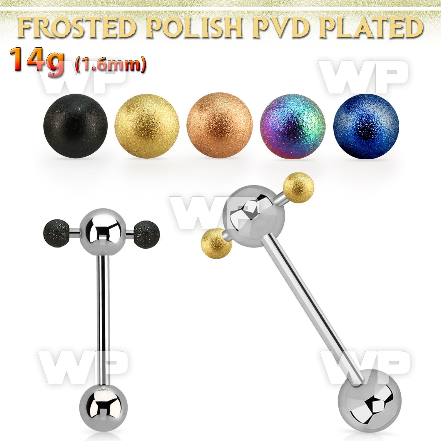 bbspnfot steel spinner tongue barbell anodized frosted steel ball