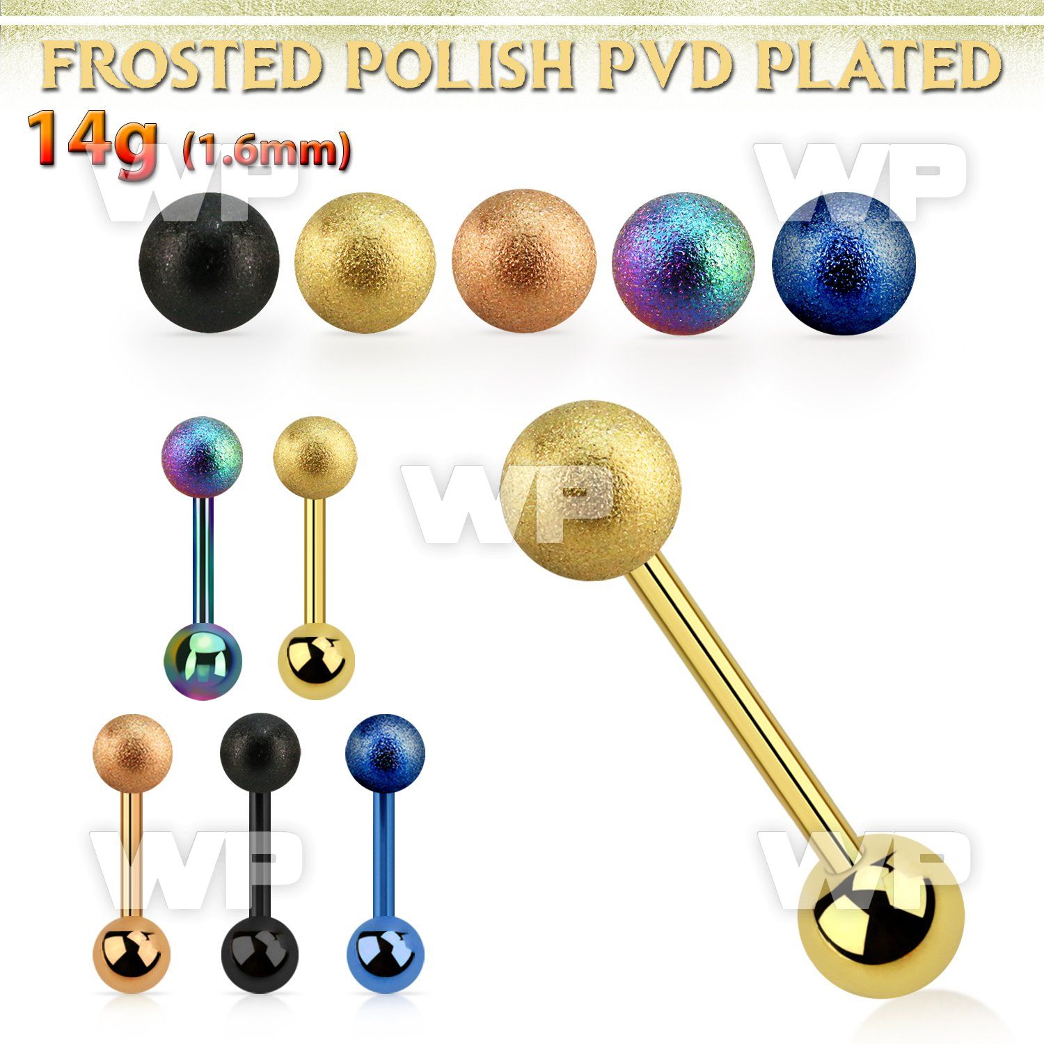 bbtfo5 anodized steel tongue barbell w 5mm frosted steel ball