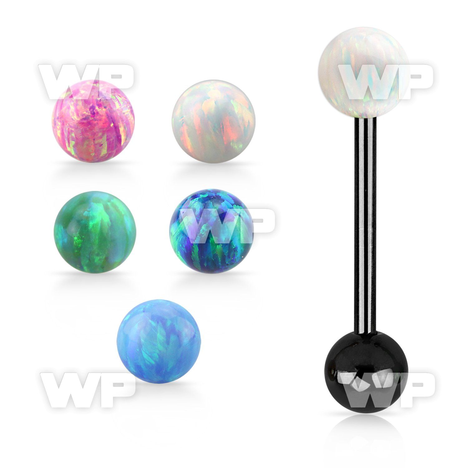 bbtop6 anodized 316l tongue barbell w a 6mm synthetic opal ball