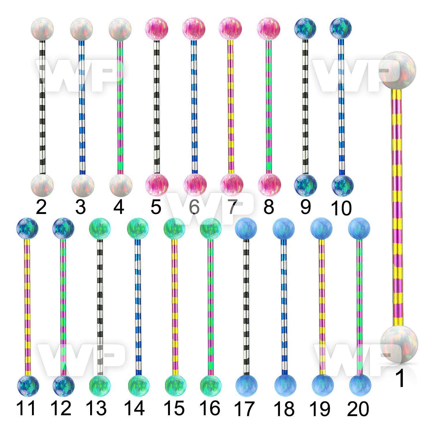 bbtrop5 zebra plated industrial barbell w synthetic opal balls