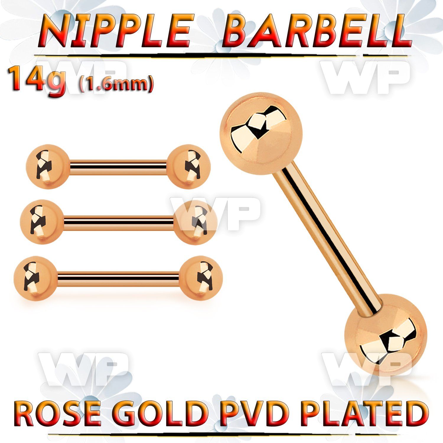 bbttb5 rose gold steel nipple barbell w 2 5mm balls
