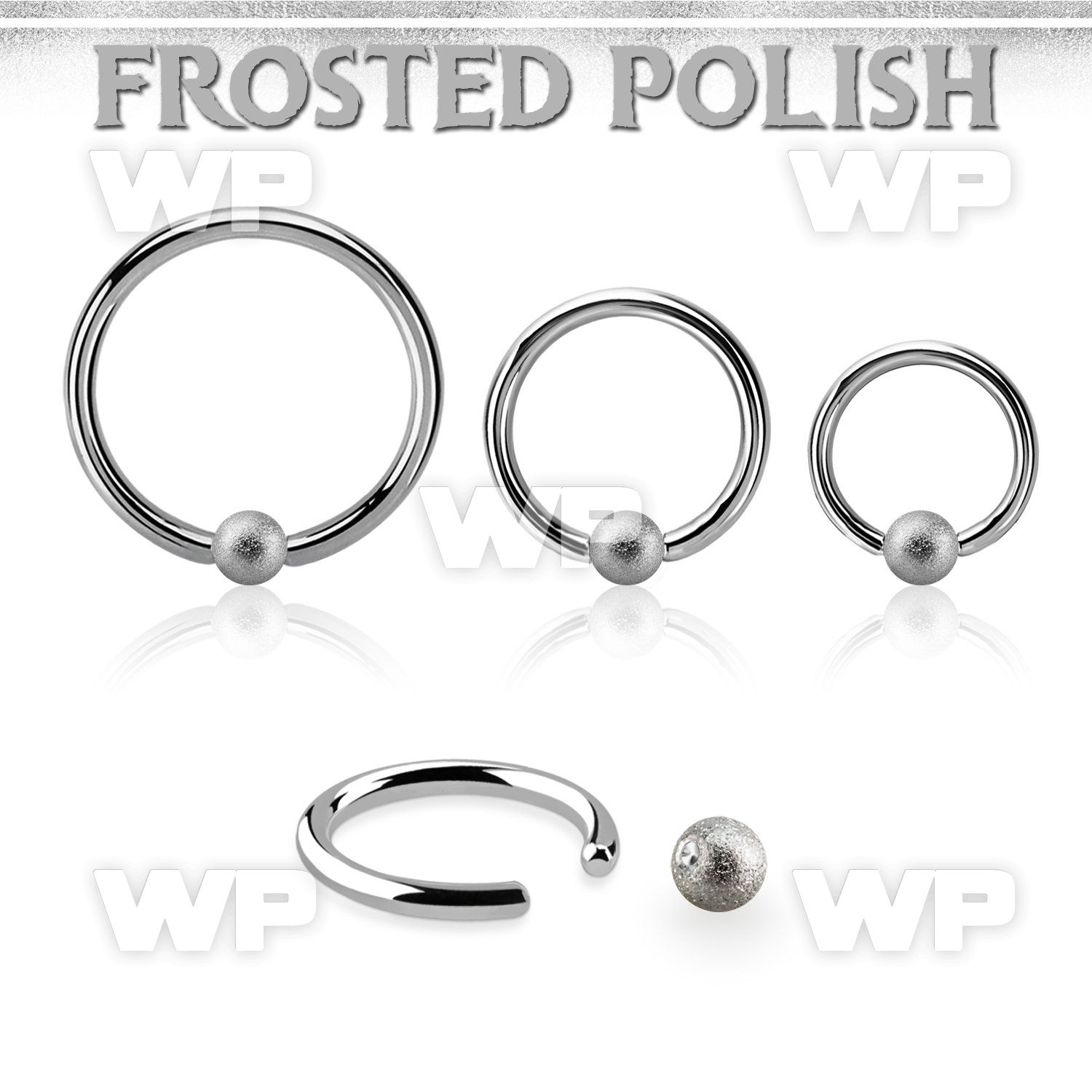 bcr14f4 steel ball closure ring, 14g w 4mm frosted ball