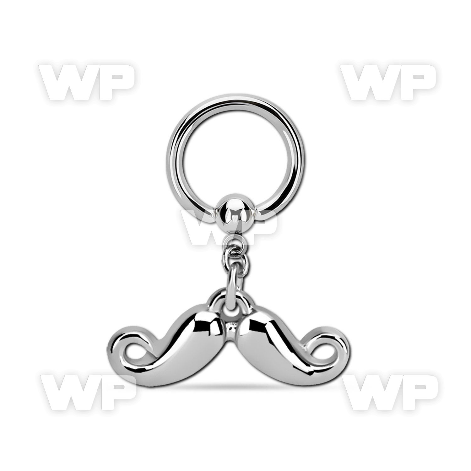 bcrg519 steel ball closure ring w dangling plain mustache