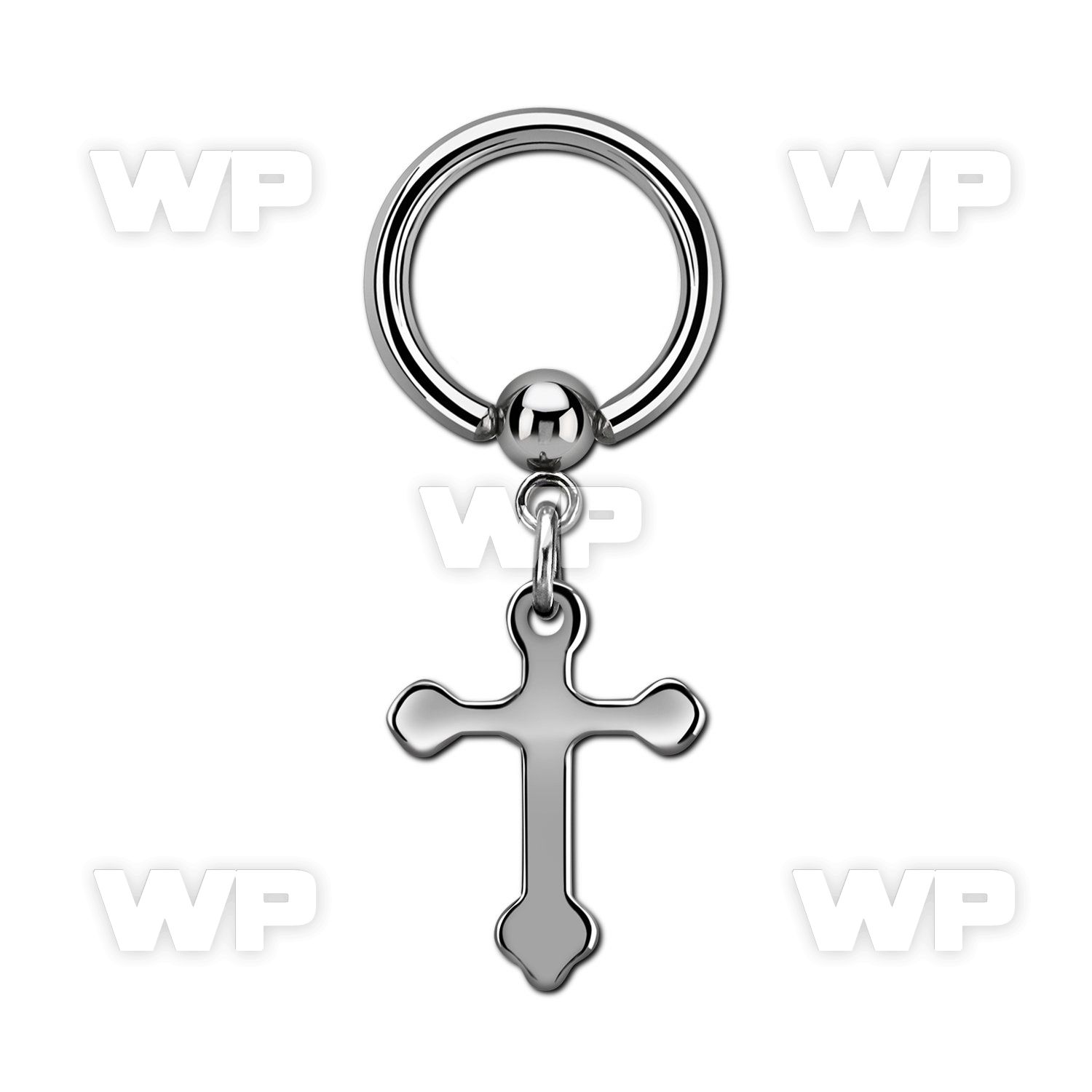 bcrgcro steel ball closure ring w dangling steel cross