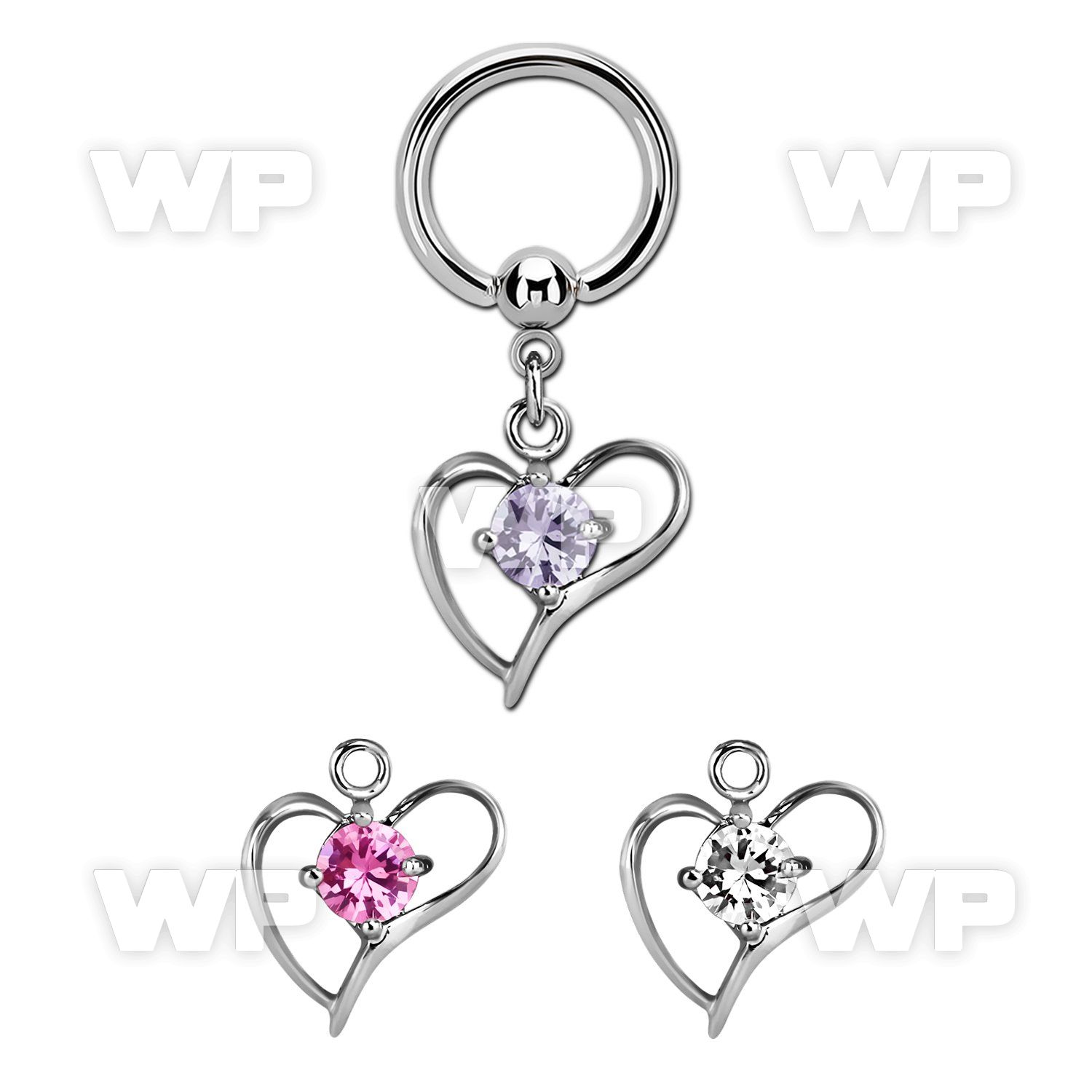 bcrgz391 316l steel bcr 1.6mm w a heart w prong set (cz)