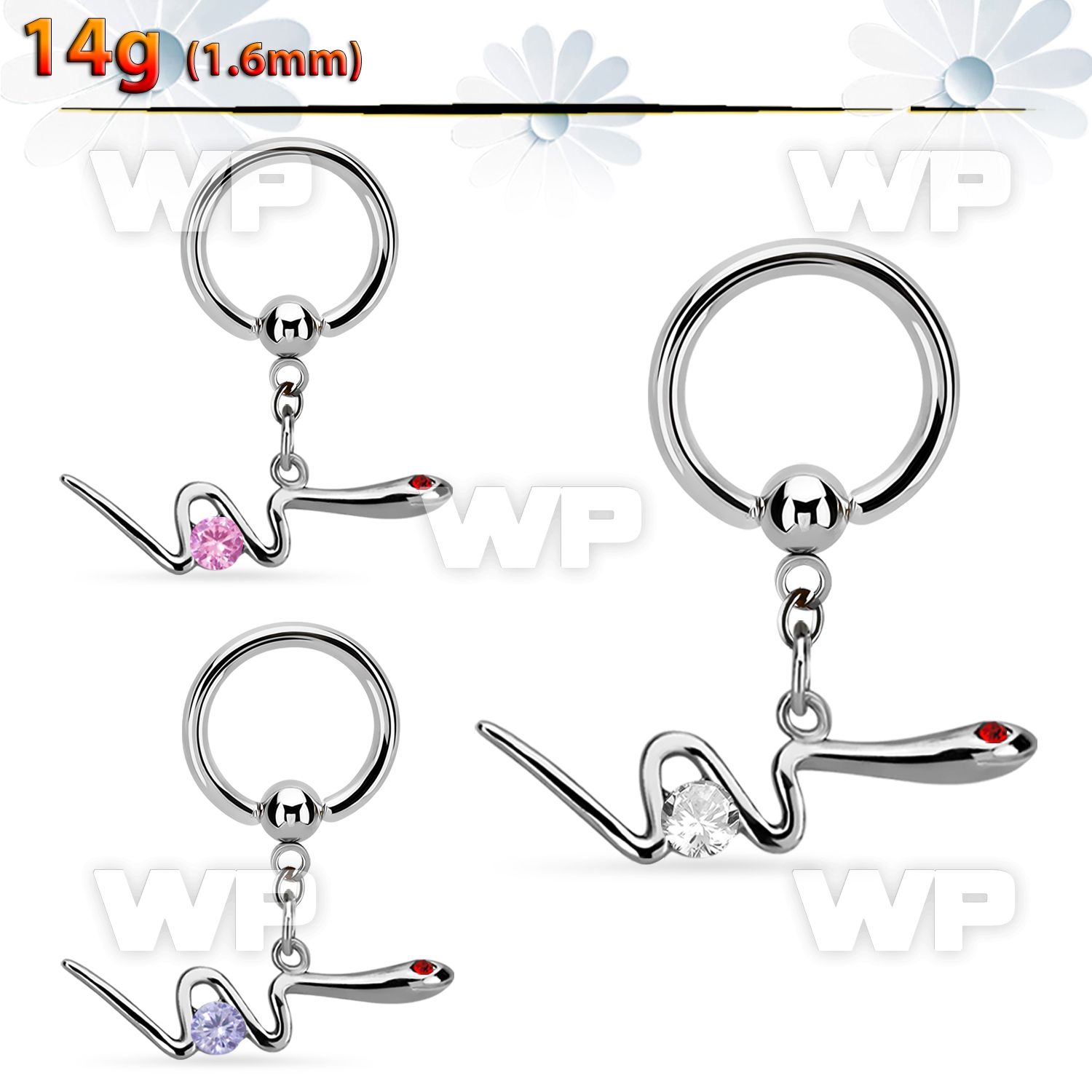 bcrgz729 316l steel bcr 1.6mm w a snake w round cz crystal eyes