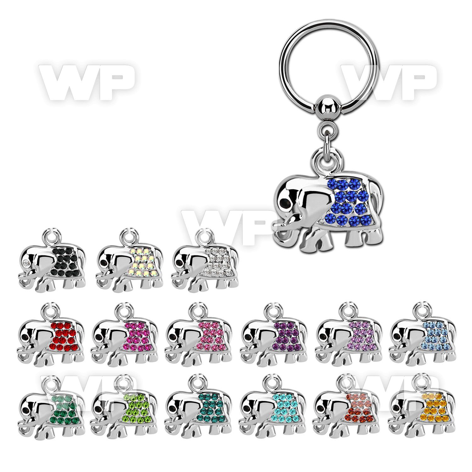 bcrs478 316l steel bcr 1.2mm w a elephant w crystals on the back