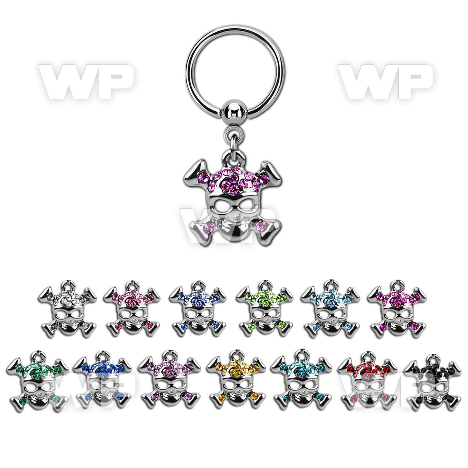 bcrssk4 steel bcr 1.2mm w a crystal studded skull w crossed bone