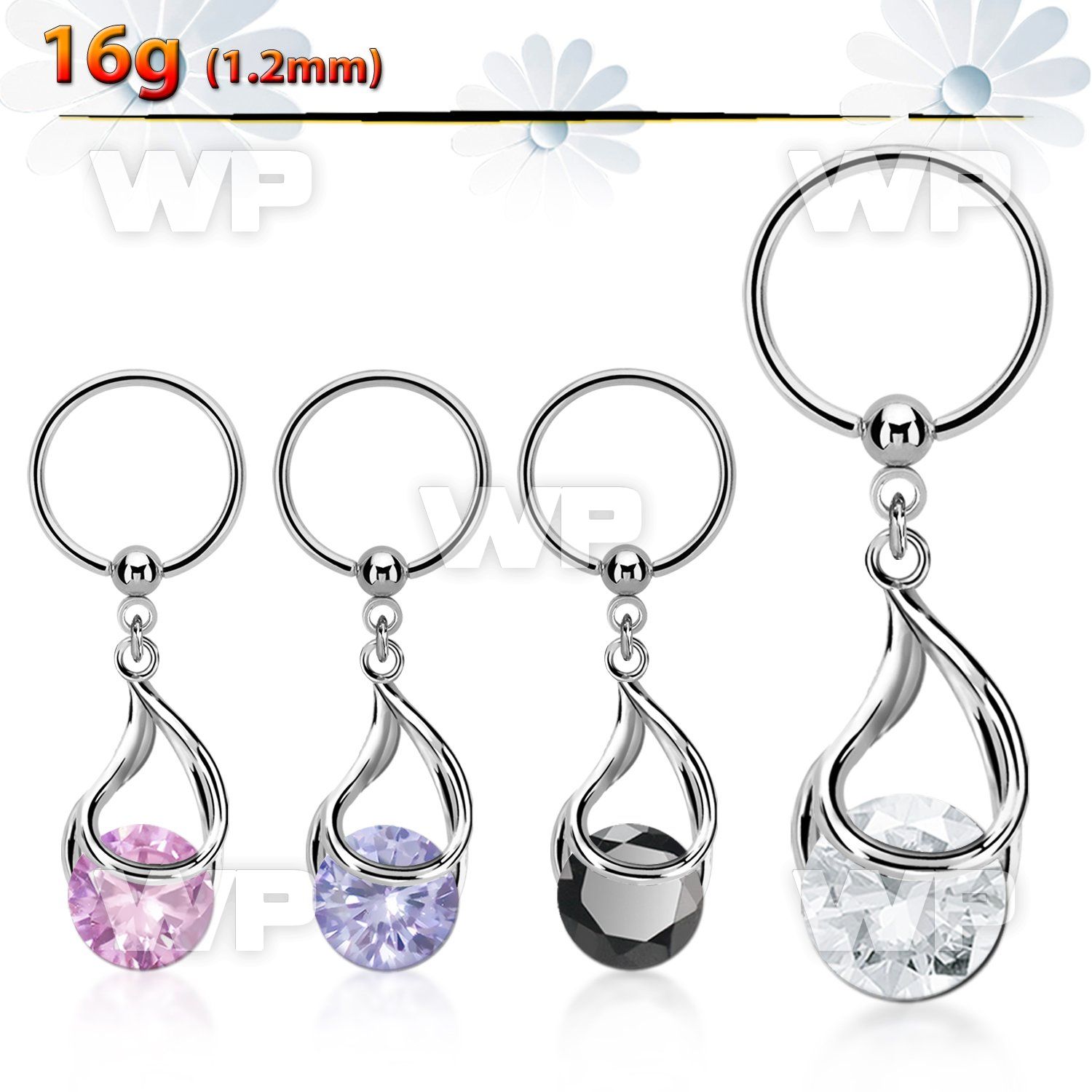 bcrsz416 316l steel ball closure ring 1.2mm w snap fit cz stone 