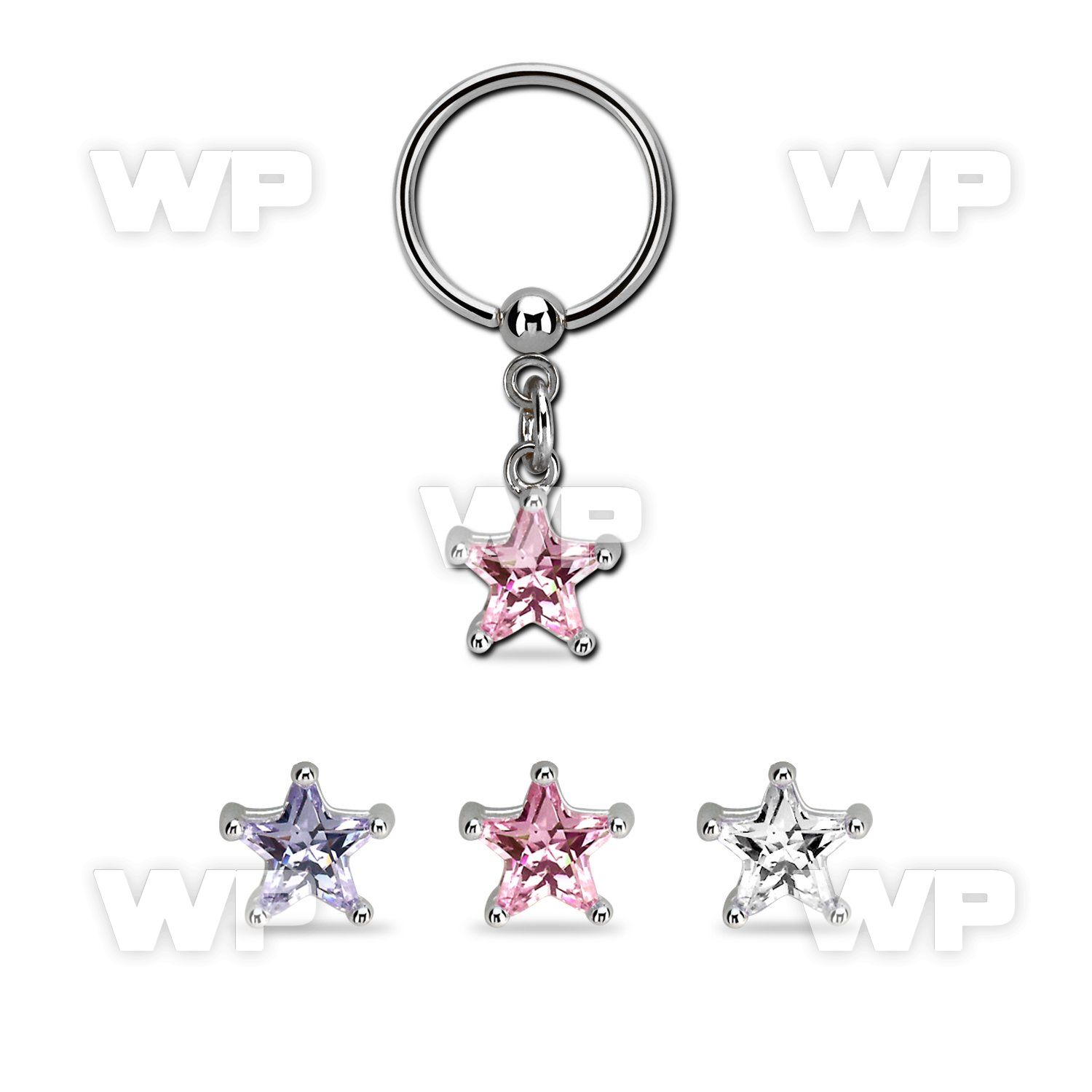 bcrszs6 steel bcr w dangling 6mm prong set star shaped cz stone 