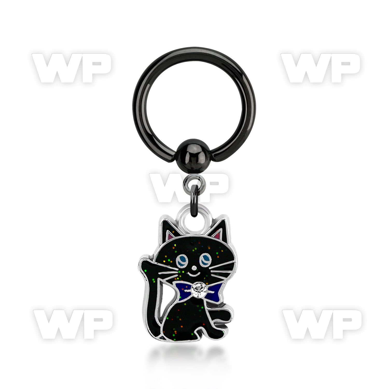 bcrtg503 black pvd plated steel bcr 1.6mm w black cat design
