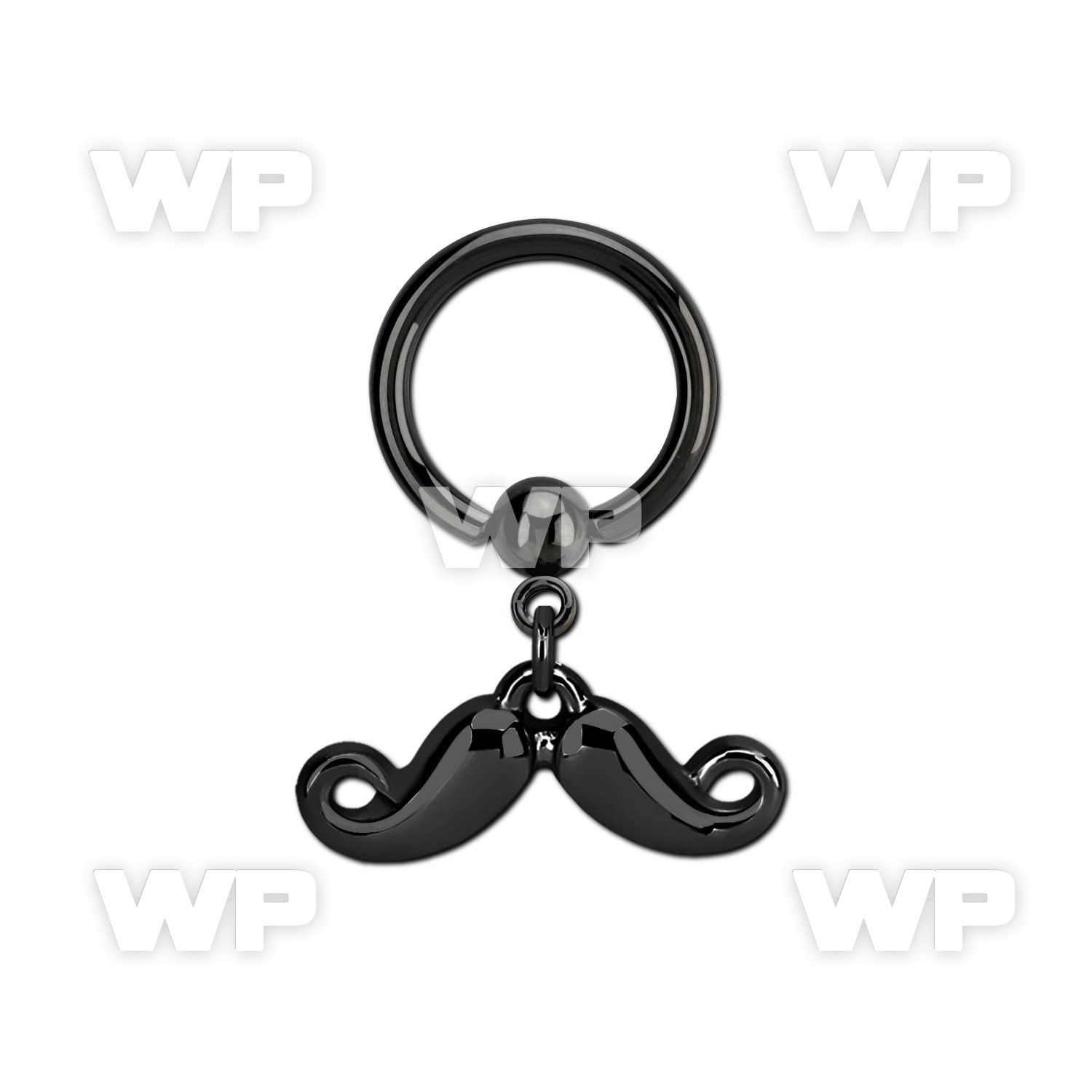 bcrtg518 black steel ball closure ring w dangling mustache