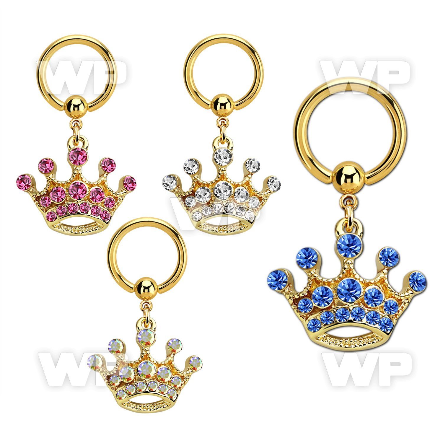 bcrtg703 gold pvd plated steel bcr 1.6mm w crystal crown