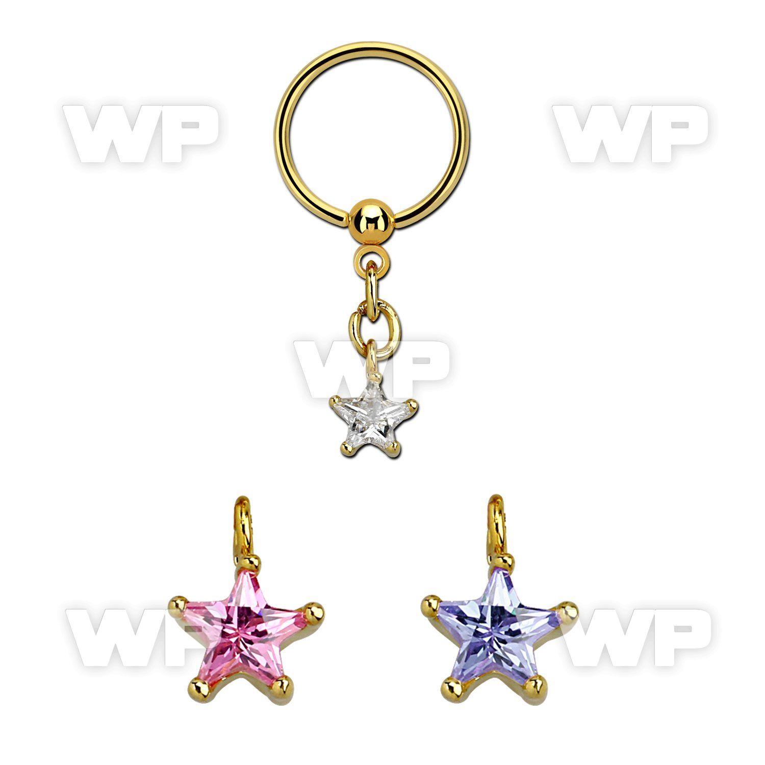 bcrtsz3 gold steel bcr 1.2mm w prong set star shaped cz stone