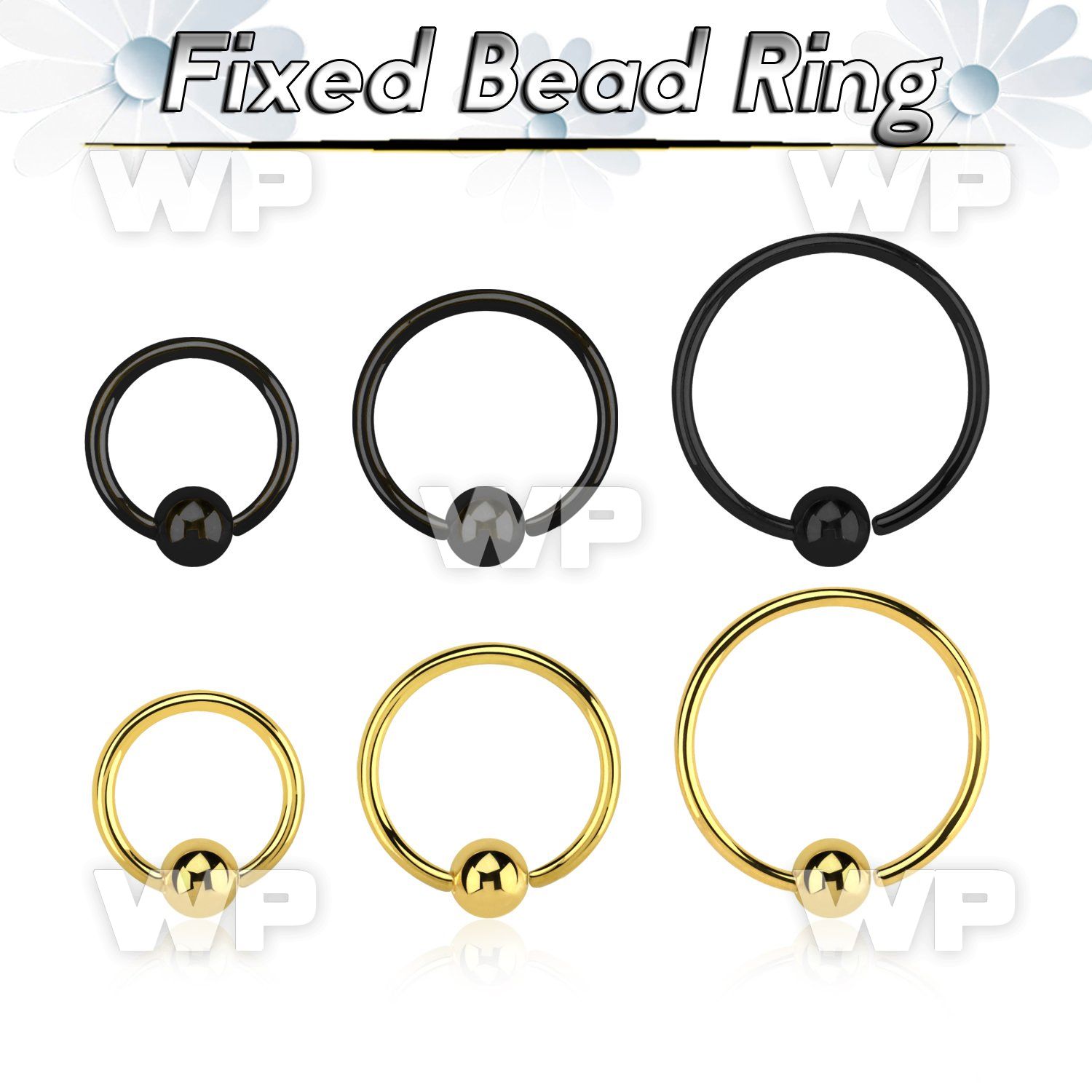 bedrt20g anodized steel fixed bead ring, 20g w a 3mm ball