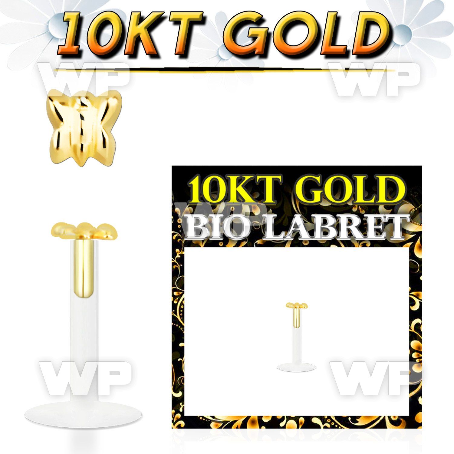 bio flex labret w 10kt gold clasic butterfly shaped top