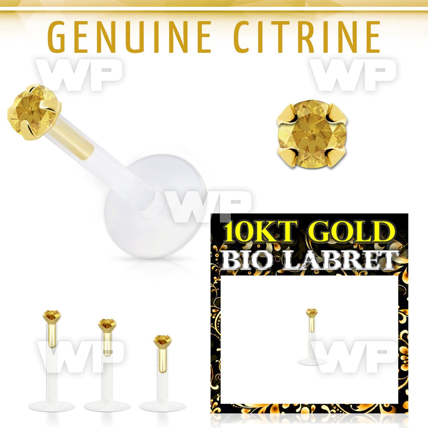 bioflex labret with push in 10kt gold w prong citrine