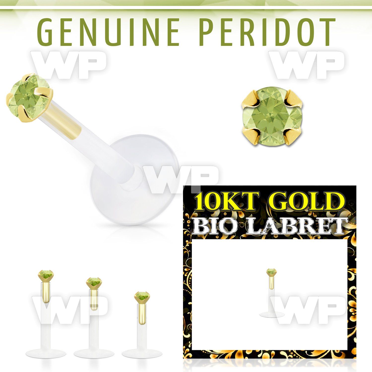 bioflex labret with push in 10kt gold w prong peridot 