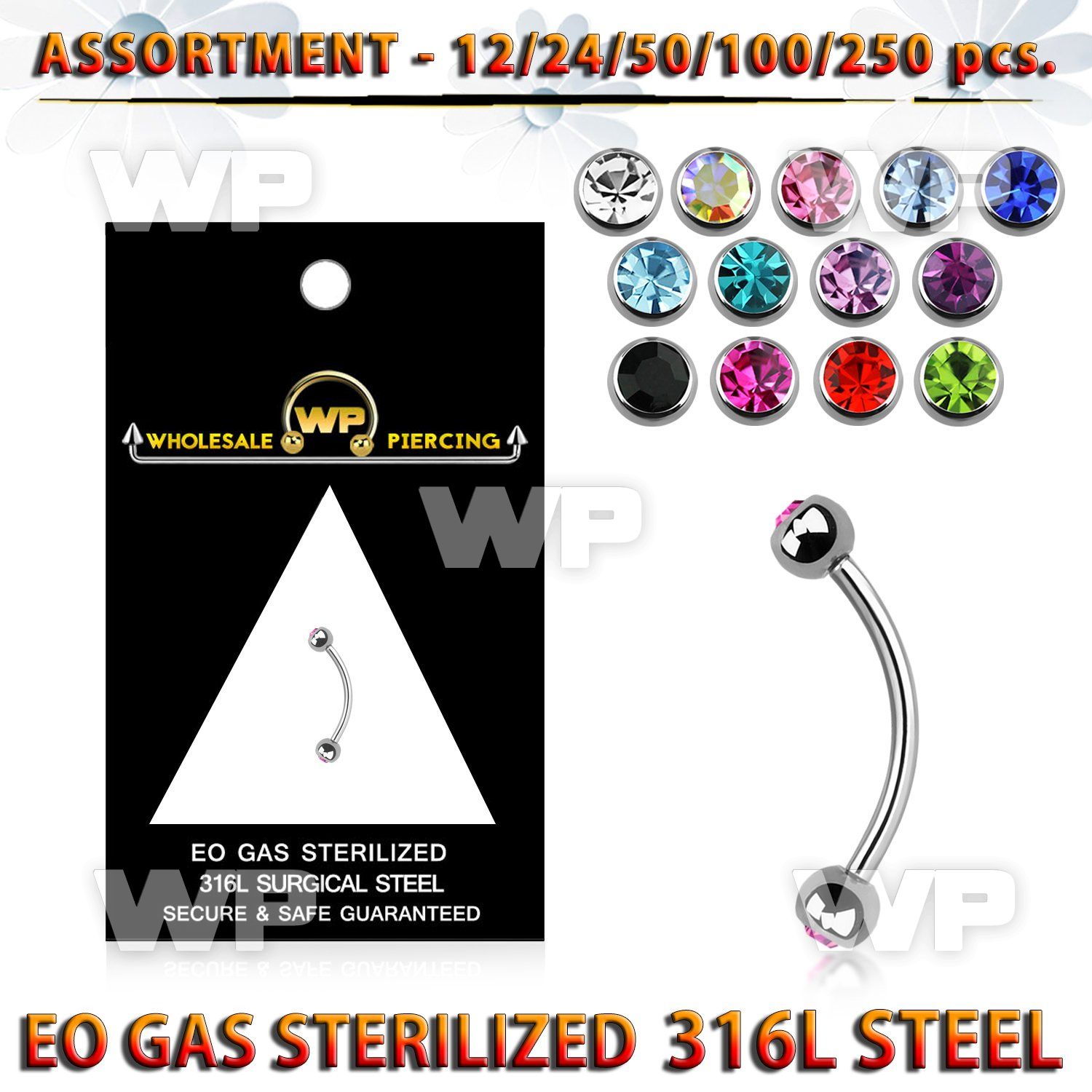 blk486 eo gas sterilized piercing surgical steel eyebrow banana 3mm