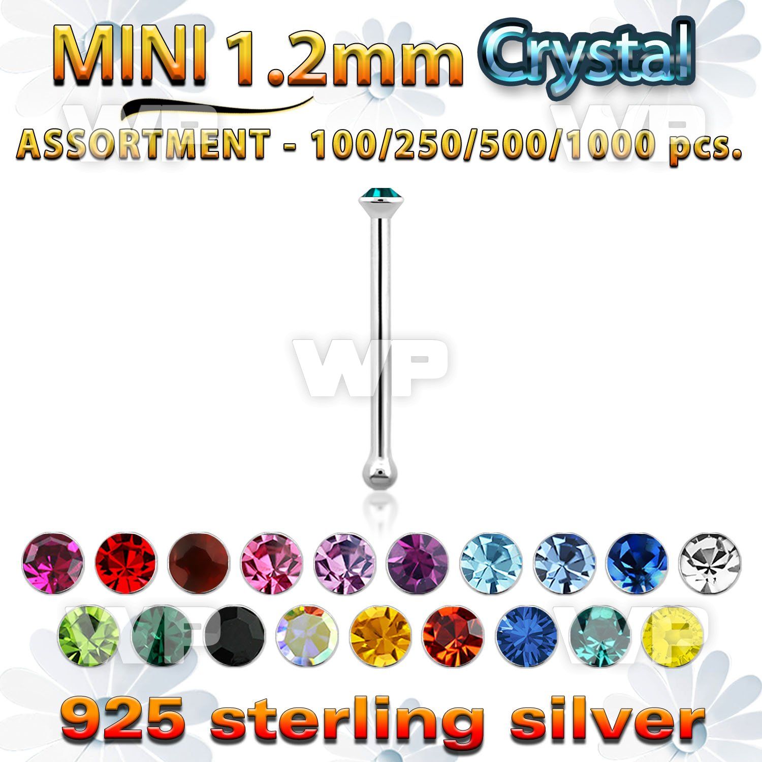 blk663 wholesale silver nose bone bulk w mini 1.2mm crystal top