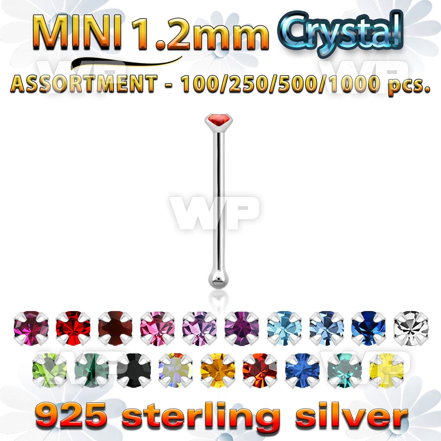 blk667 silver nose bone bulk w mini 1.2mm prong set crystals