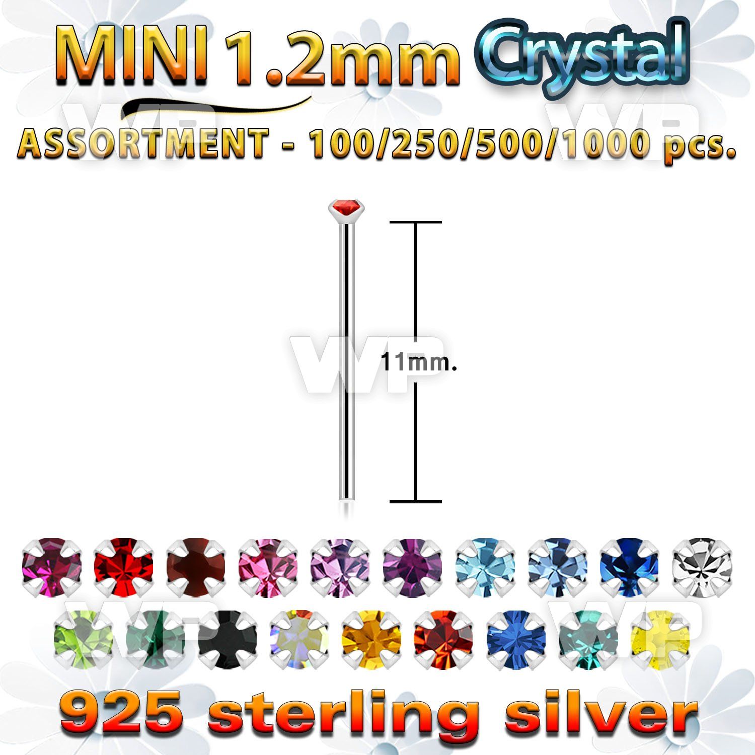 blk669 silver bend it nose stud bulk w 1.2mm prong set crystals