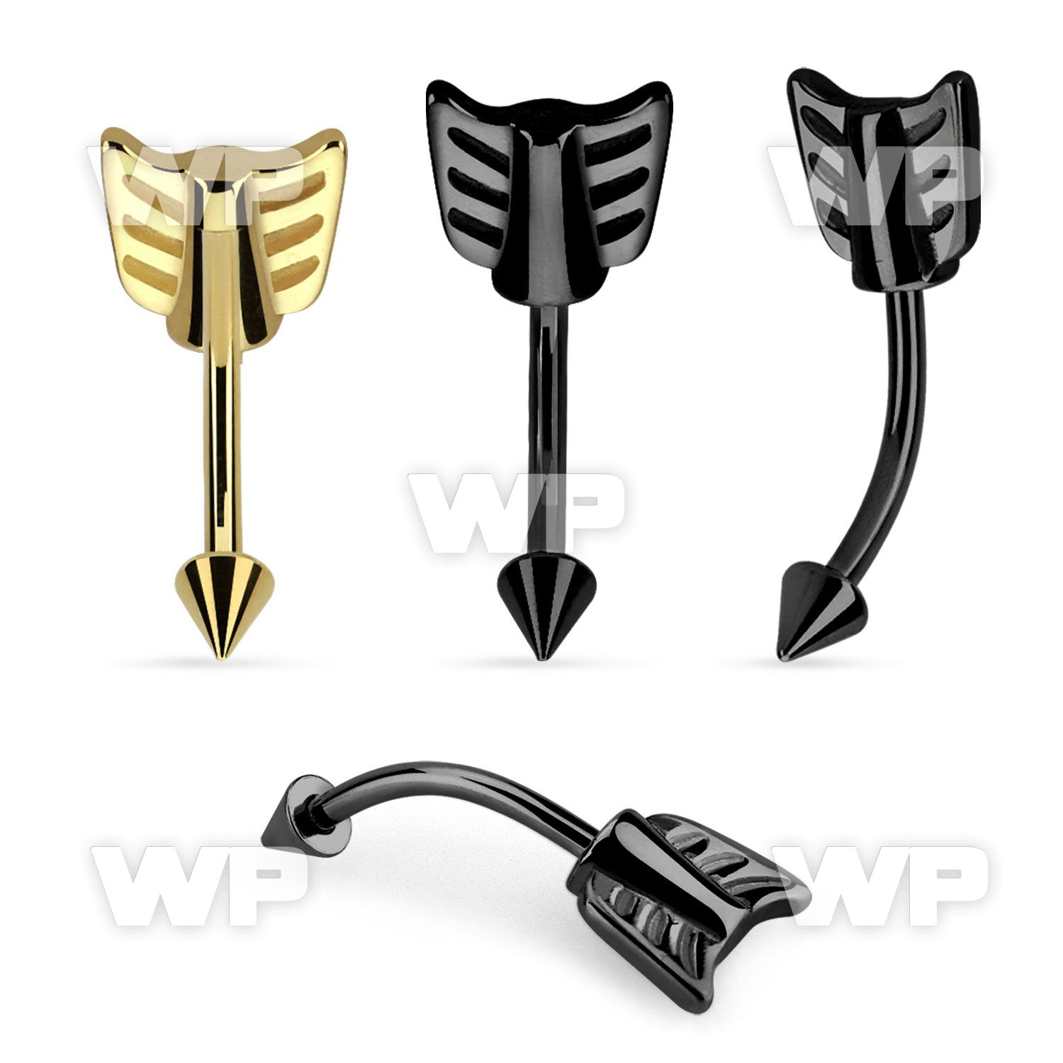 bn16taw plated steel eyebrow banana w a steel cone arrow end