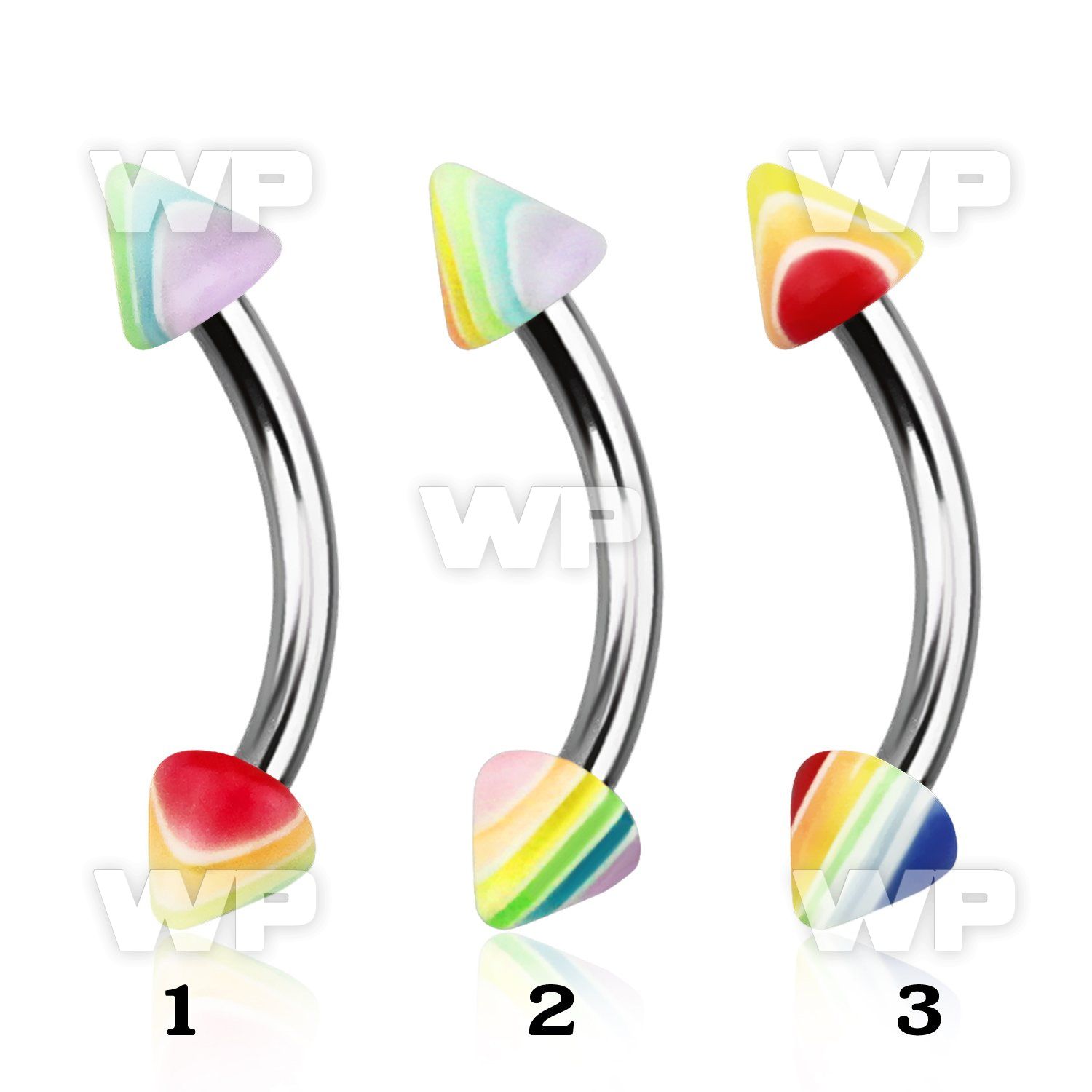 bnebdn 316l steel eyebrow banana with 3mm acrylic bead cone