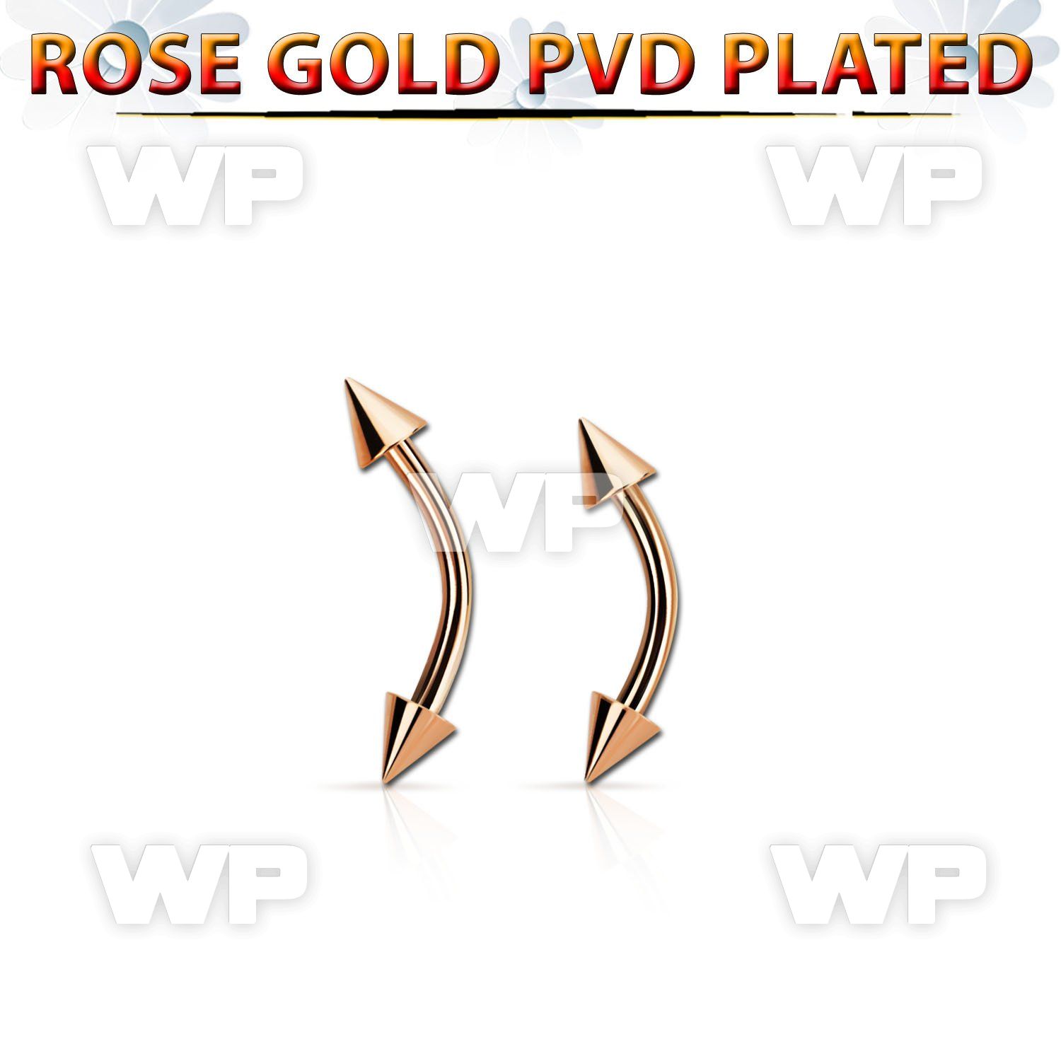 bnettcn rose gold 316l steel eyebrow banana, w two 3mm cones