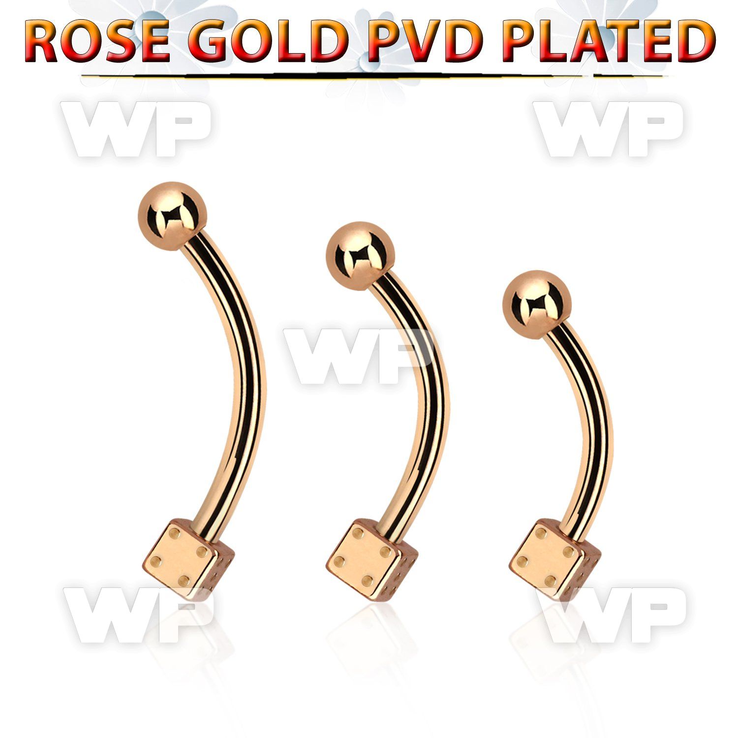 bnettdi rose gold steel eyebrow banana w one 3mm dice 1 ball