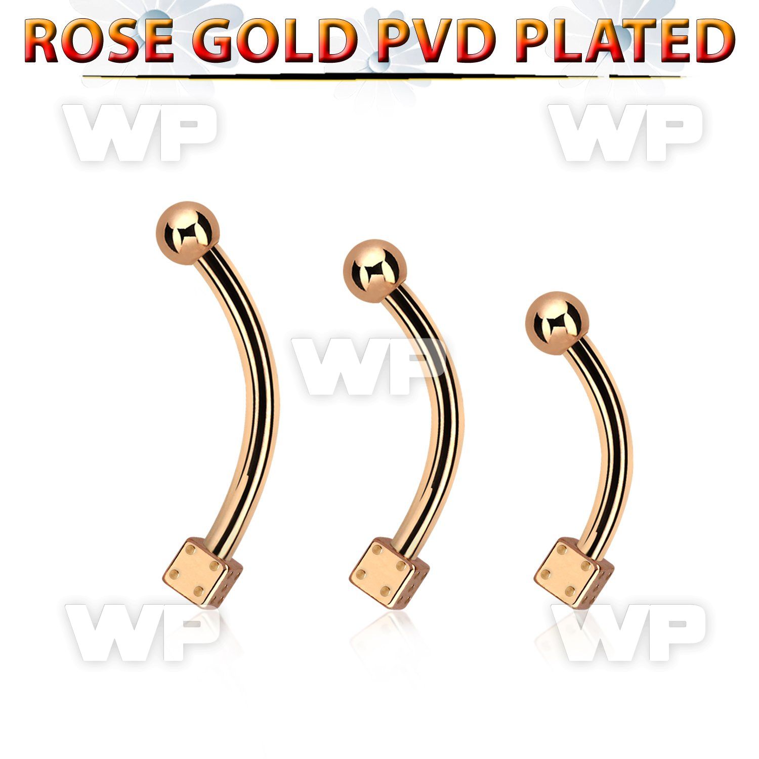 bnettds rose gold steel eyebrow banana w one 2.5mm dice 1 ball