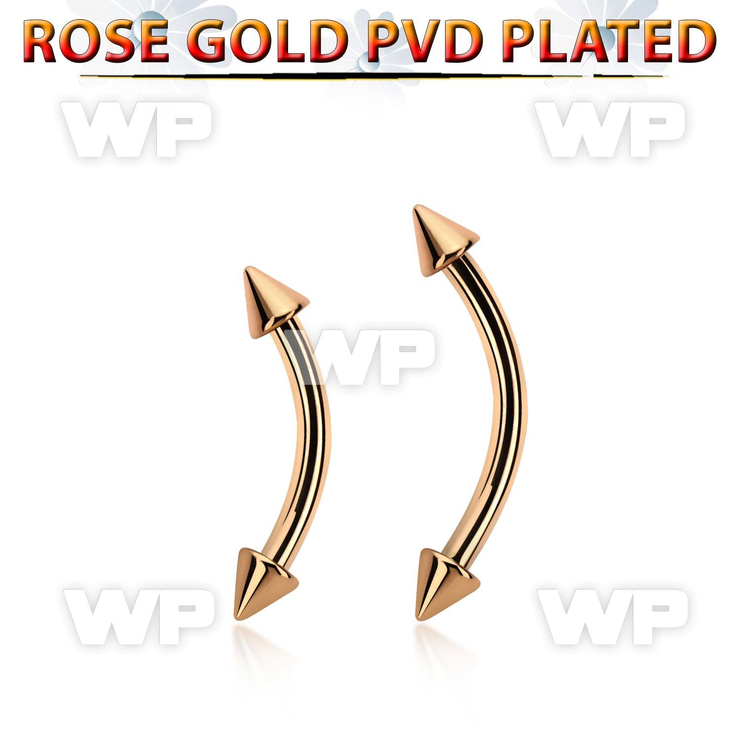bnettn25 rose gold steel eyebrow banana w 2 2.5mm cones