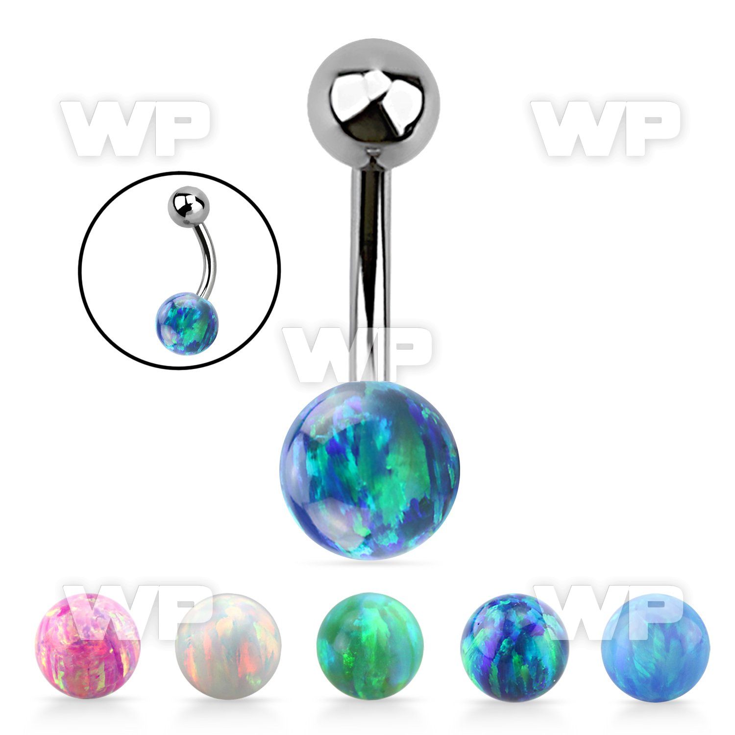 bnop8 316l steel belly banana w lower 8mm synthetic opal ball